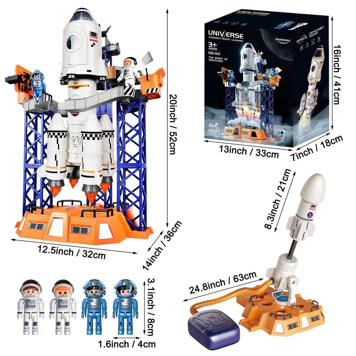Herenear Razzo Spaziale, Versatile Space Shuttle per Bambini 3-8 Anni - Con Rampa di Lancio, Astronauta e Proiettori, Regalo per Ragazzi e Ragazze
