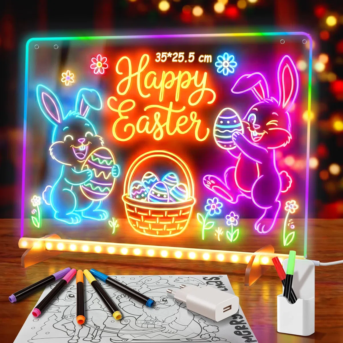Ortizan Lavagna Luminosa per Disegnare, Lavagna Luminosa Bambini, 35x25 cm 13 modalità di luce, incluso adattatore, supporto e catena per appendere, Regalo Creativo per Fidanzata,Mamma,Papà Festività