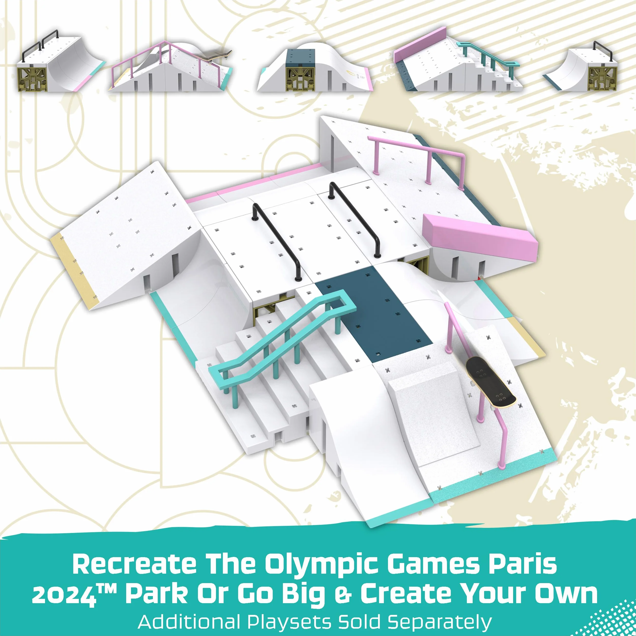 Tech Deck - Finger Skate - Park X-Connect Aurélien Giraud - Prodotto ufficiale con licenza Giochi Olimpici Parigi 2024 - Skatepark modulabile - Mini Skate Dito - Giocattolo per bambini - Gioco per