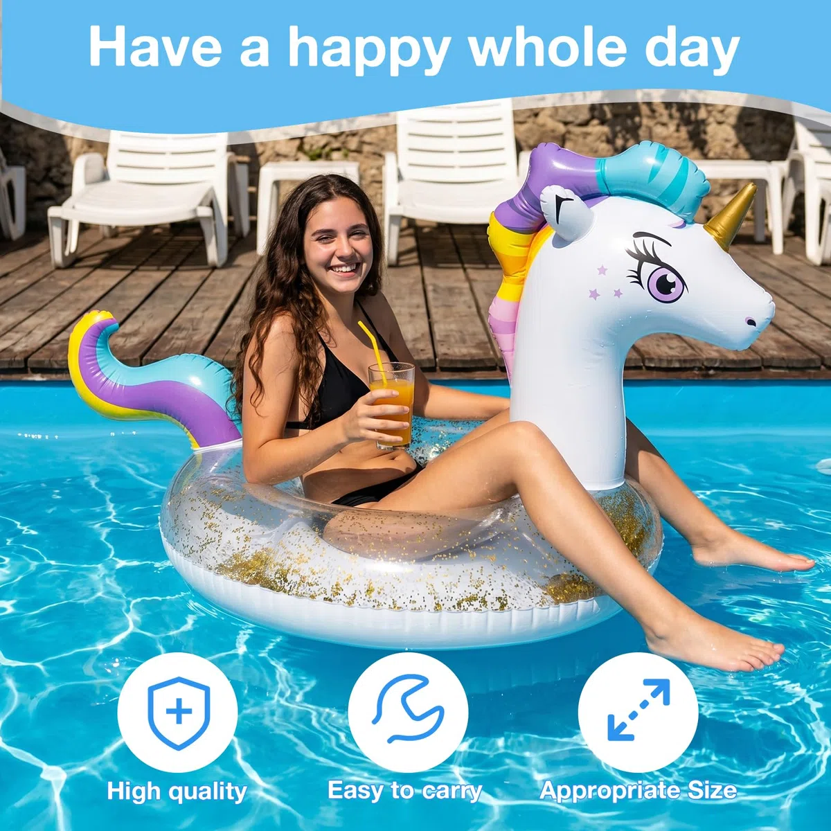 Anello da Nuoto con Unicorno Gonfiabile, Anello da Nuoto Unicorno Galleggiante Piscina per Piscina Spiaggia Festa Estiva