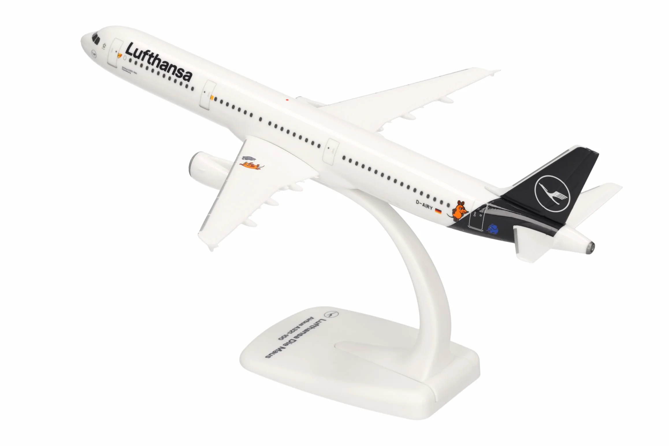 Herpa modello di aereo Airbus A321 "Die Maus“, Lufthansa Doppeldecker in scala 1:200 - Snap-Fit, pezzo da collezione, miniatura deco, statuetta con supporto in plastica