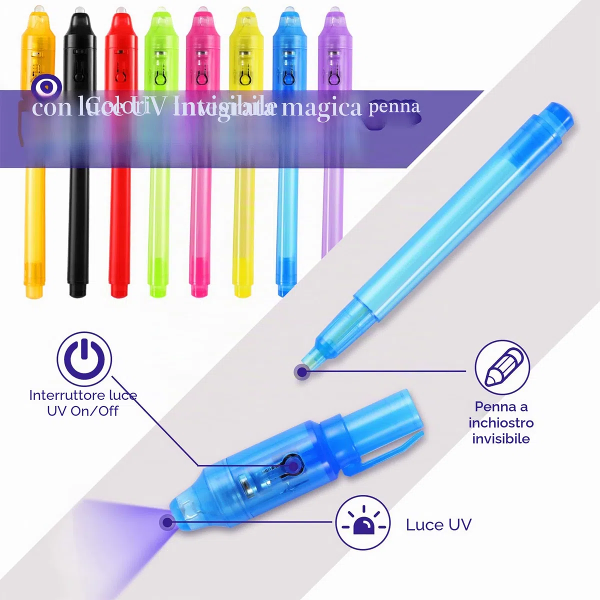 DazSpirit 32pcs Penna Inchiostro Invisibile e Taccuino, Tema Investigativo Penna Invisibile con Luce Gadget Compleanno Bambini, Penne Invisibili per Scrivere Messaggi Segreti (DB0002)