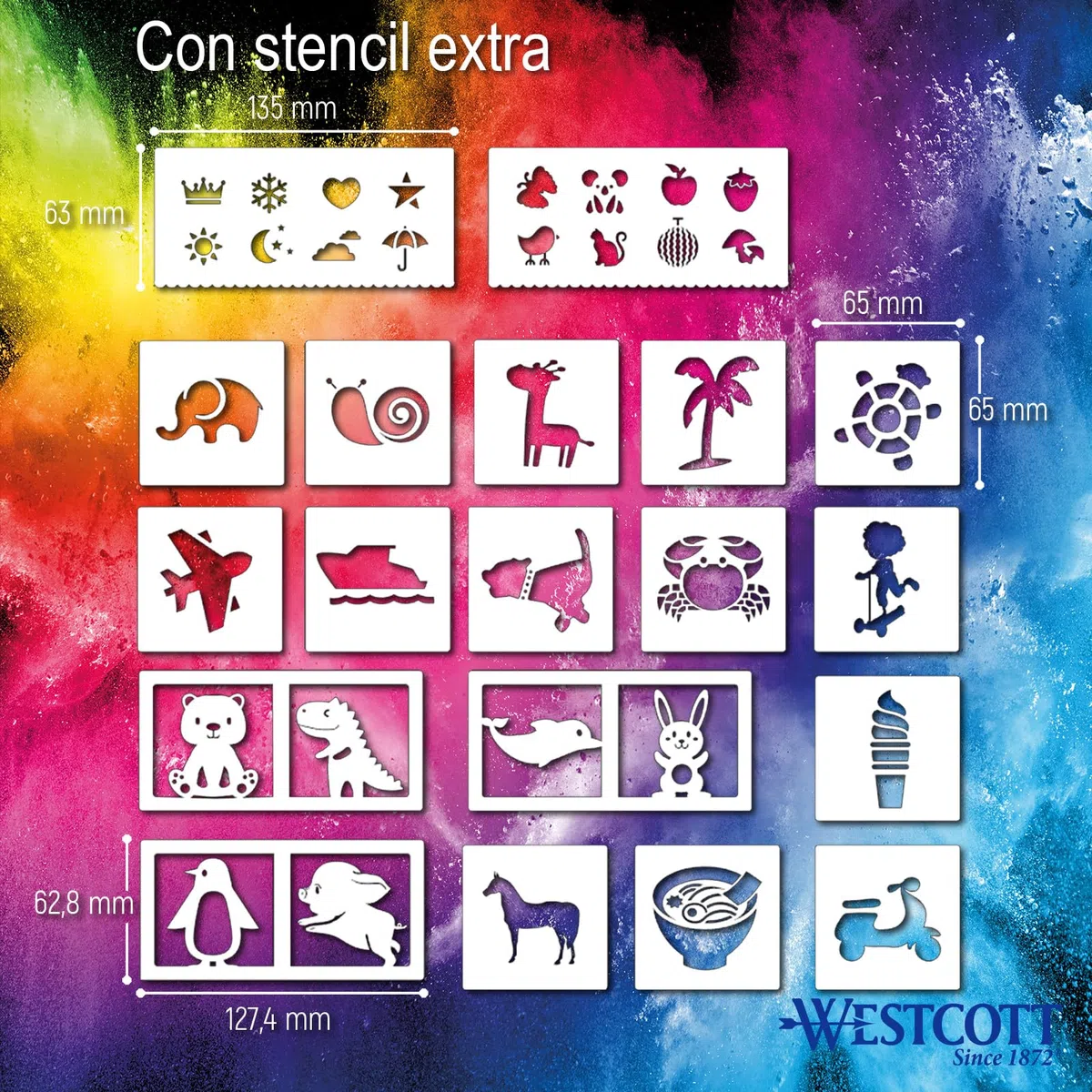 Westcott set aerografo per bambini | Penna elettrica a spruzzo in set iniziale con 12 pennarelli e 19 stencil | Con batteria ricaricabile e caricatore USB | E-16800 00