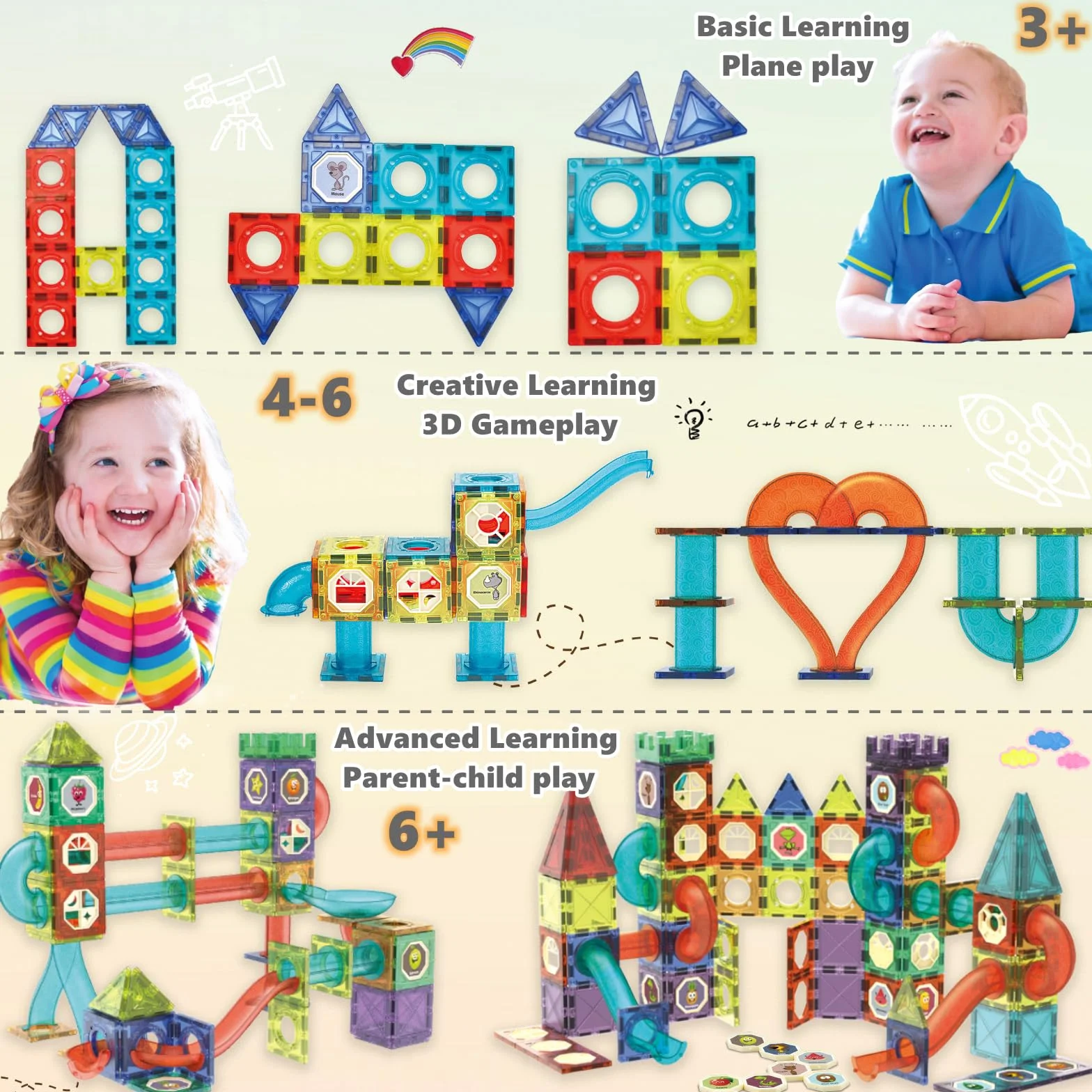 Costruzioni Magnetiche 144 Pezzi con Luci LED & Pista per Biglie - Gioco 3D Magnetico Educativo STEM per Bambini 5 6 7 8 10+ anni, Regalo Creativo Montessori