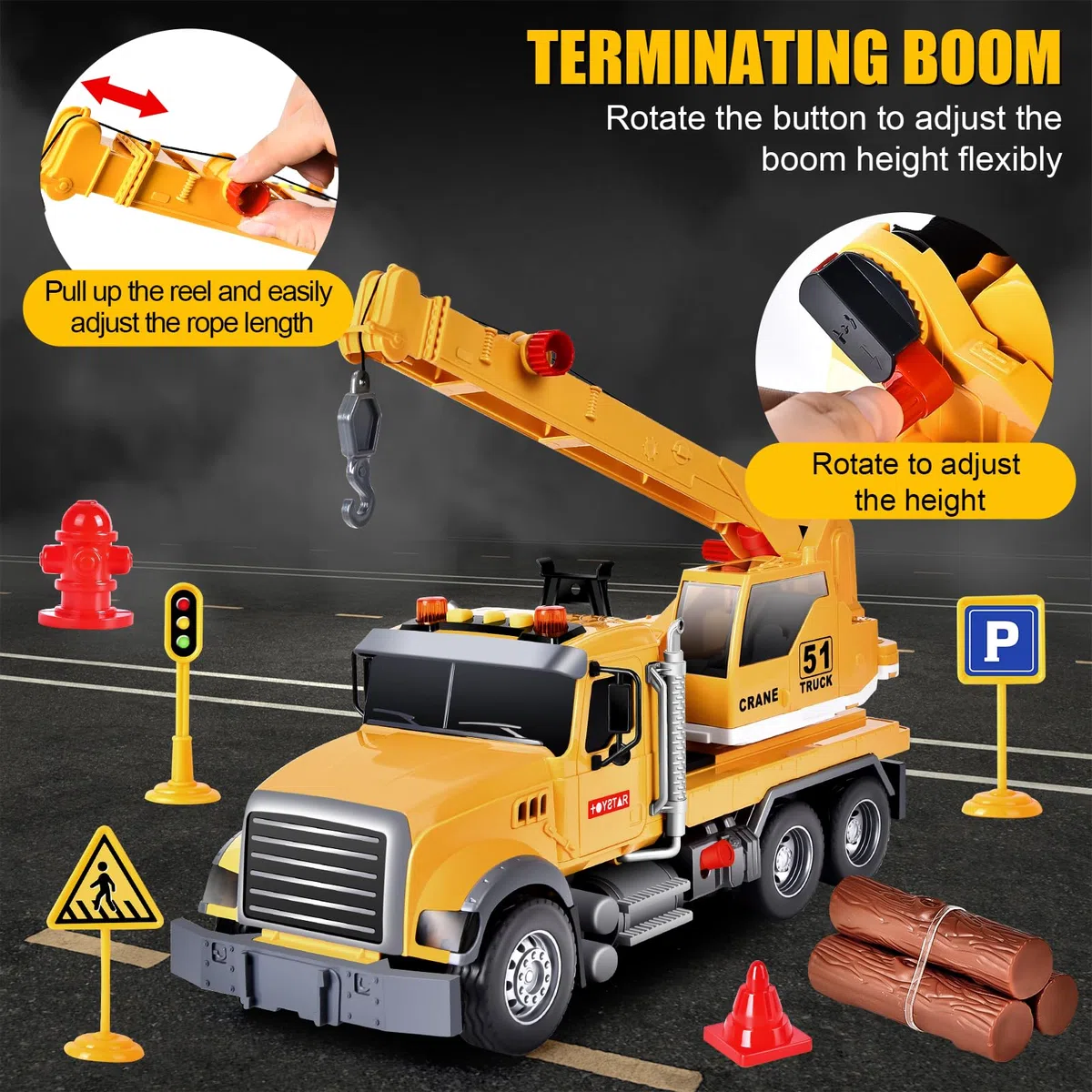 Aragallant Camion Gru Giocattolo, Gru Giocattolo per Bambini, Gru Giocattoli da Cantiere Ragazzi, Camion Grande Giocattolo con Suoni, Regali per bambini di oltre 5 anni