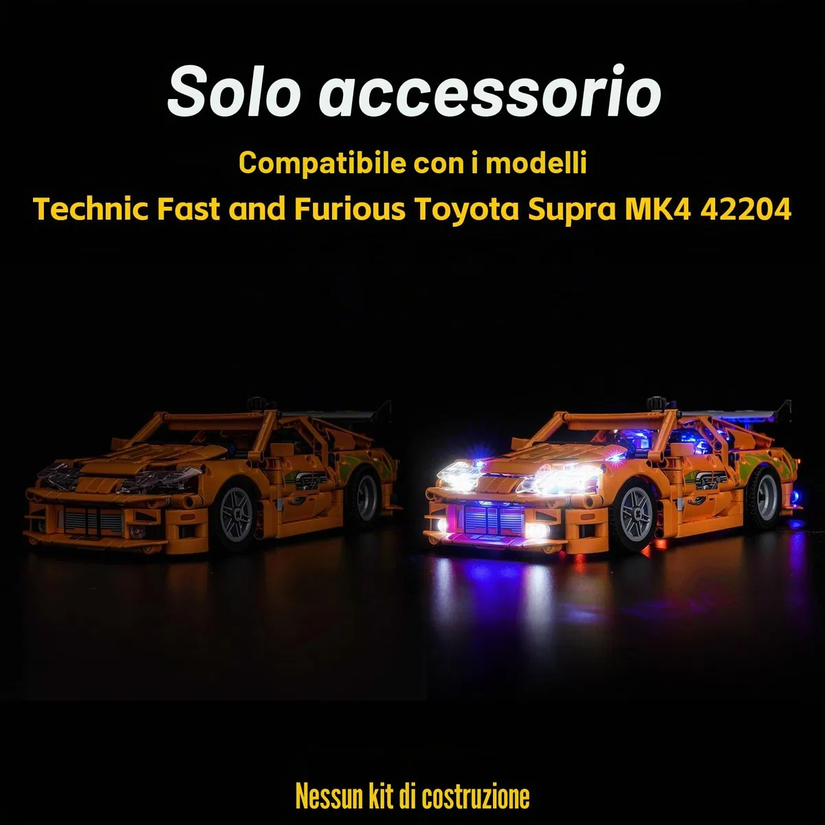 Set di luci LED compatibile con Lego Fast and Furious Toyota Supra MK4 (senza modello) Set di illuminazione decorativa compatibile con Lego 42204 Fast and Furious Toyota Supra MK4 Giocattolo creativo