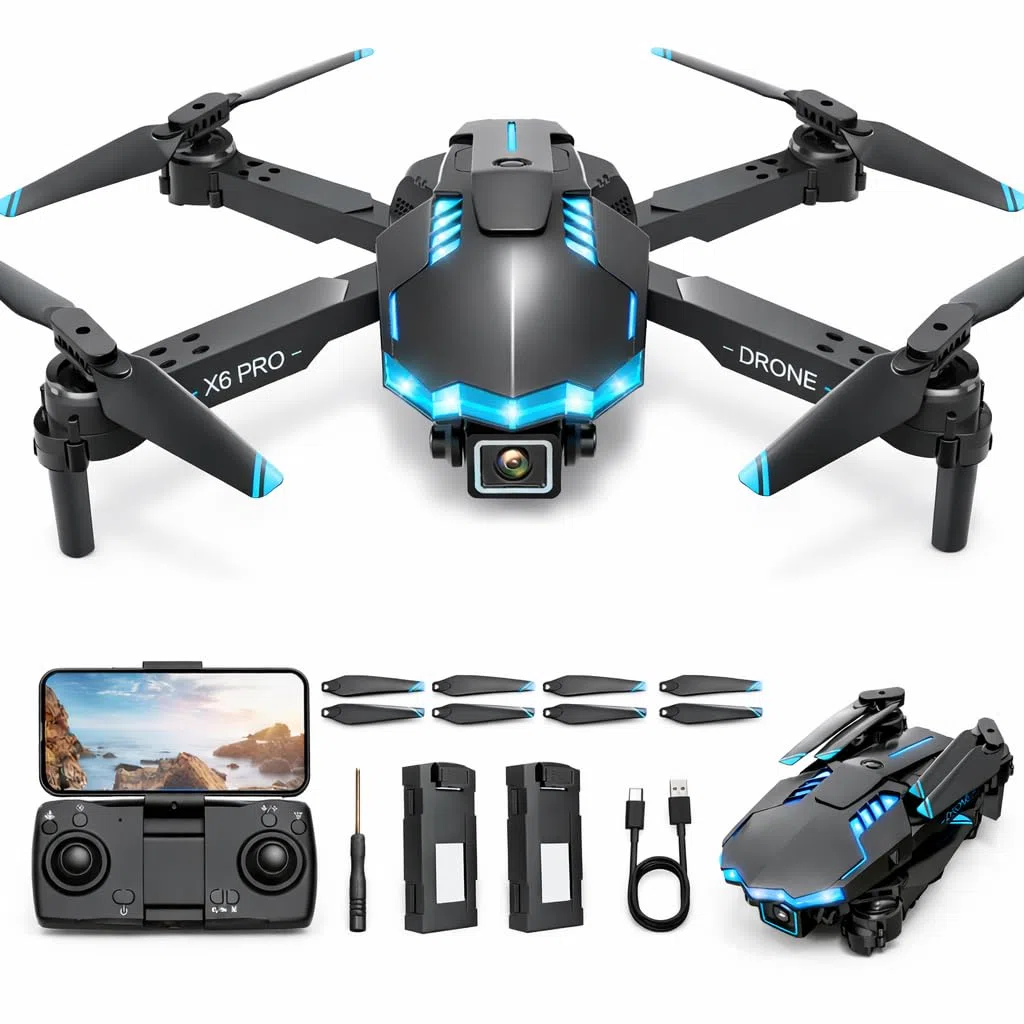 Drone con Telecamera 1080P per Bambini e Adulti, Mini Droni Pieghevole con Motore Brushless/ 2 Batterie/Altitudine Mantenimento, Giocattoli Regalo per Ragazzo e Uomo (Black)