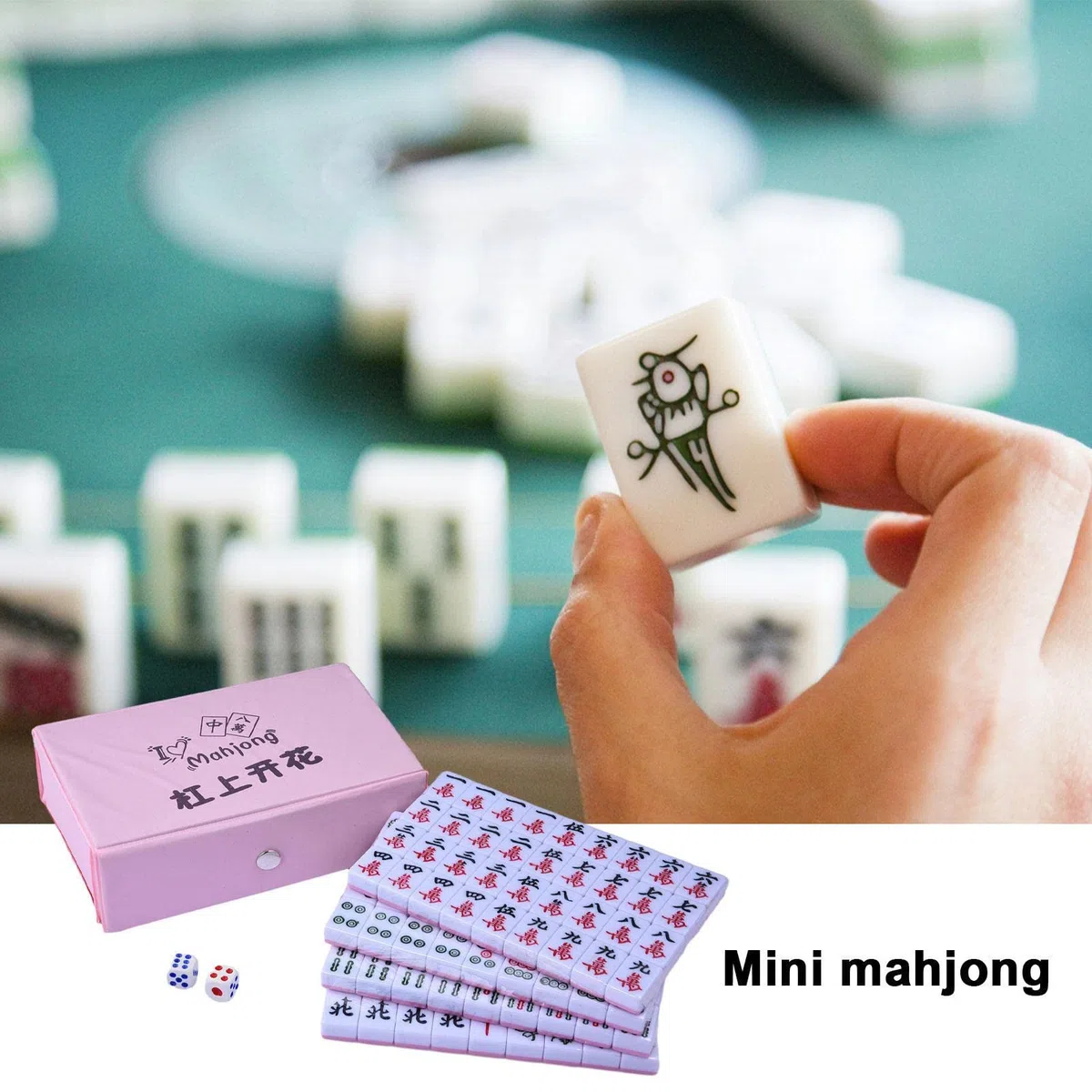 Mahjong Gioco da Tavolo, Gioco, Mahjong Bandiere, Giochi Tradizionali Cinesi Set di Giochi Mahjong, 144 Piastrelle Rosa incise, Regali in Stile Cinese per Giochi di società