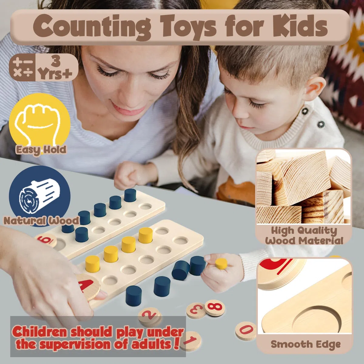 TEUVO Gioco Legno Montessori Pallottoliere per Bambini Abaco Scuola Primaria Matematici Giocattolo per Bambini 2 3 4 5 6 Anni Regoli Scuola Primaria Elementare Giochi Educativi Matematica Giochi Home