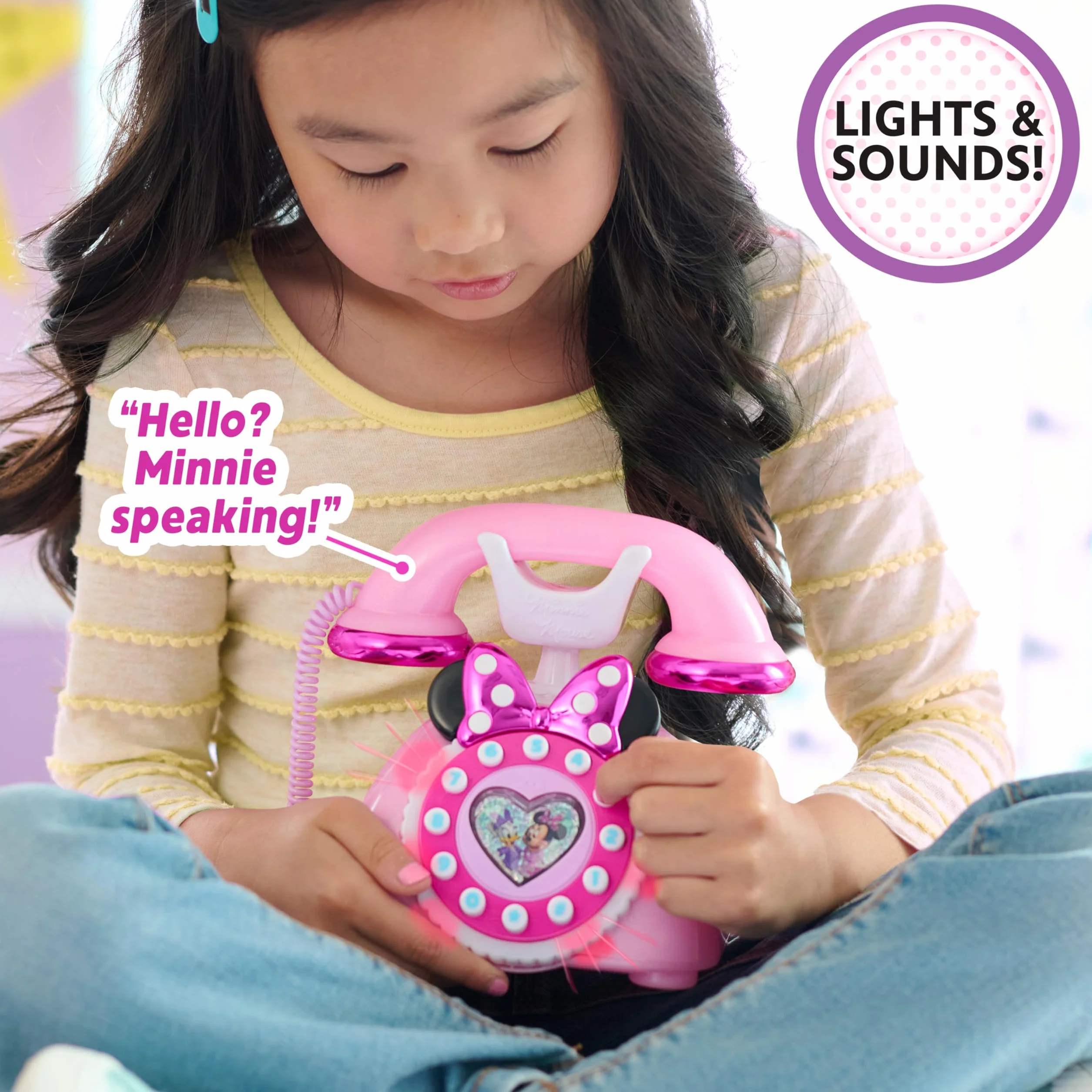 Just Play Telefono Rotante di Minni Parla con Me Disney Junior, con Effetti Luminosi e sonori, Gioco di finzione, Giocattoli per Bambini dai 3 Anni