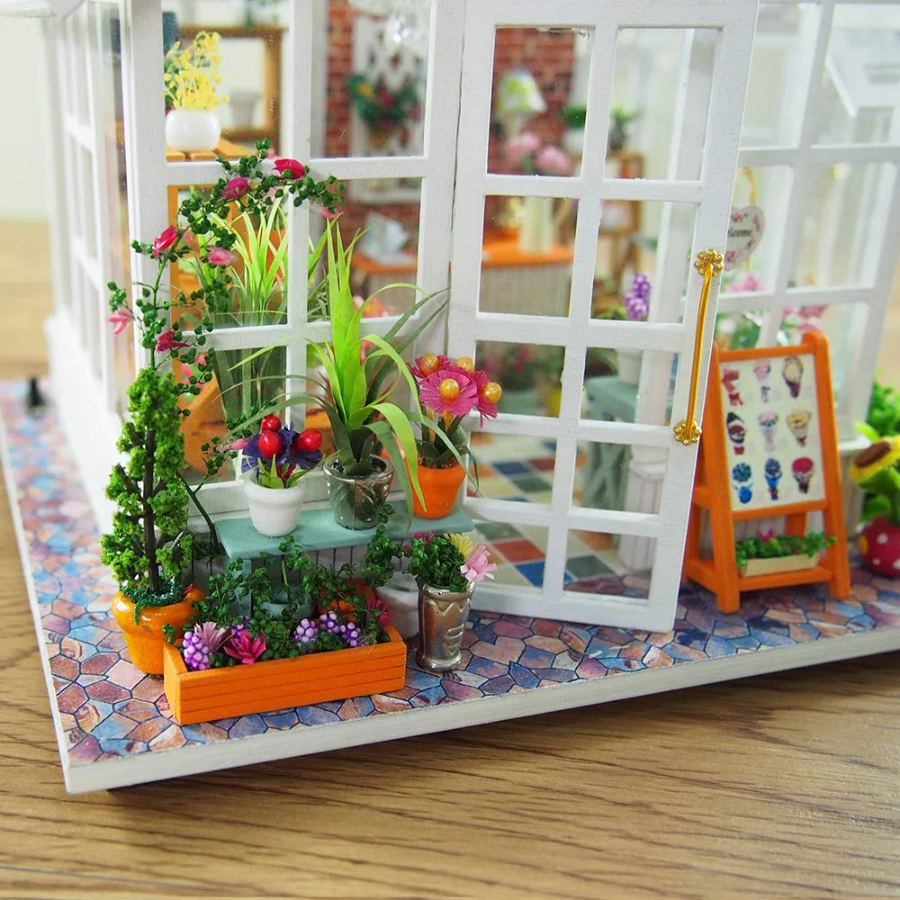 GuDoQi Miniatura Casa Delle Bambole, Kit Casa Bambole In Legno 3D Con Mobili E Musica, Luce A Led, Mini Kit Casa Fatta a Mano da Costruire, Bellissimo Negozio di Fiori