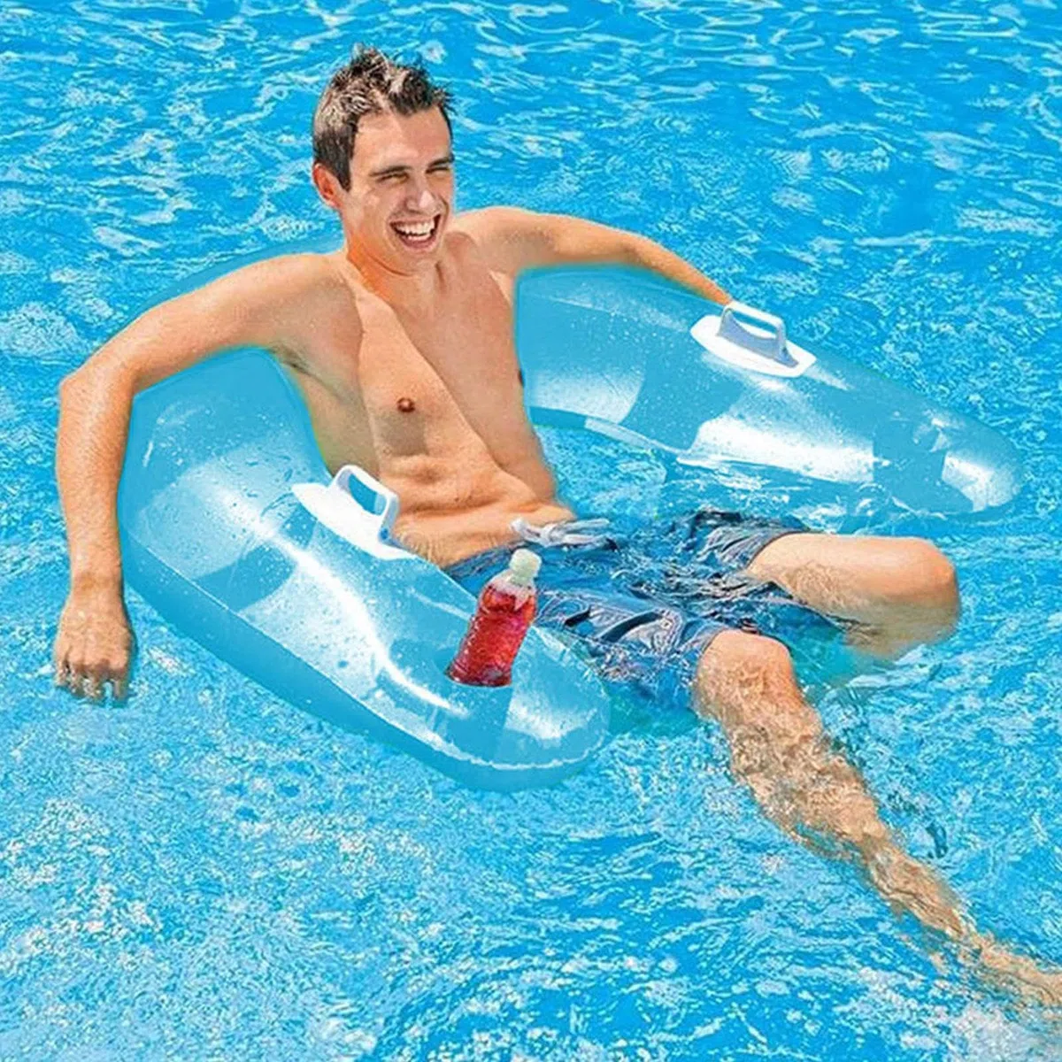 Gonfiabile per piscina per adulti, sedia galleggiante con portabevande, giocattolo per piscina, per giardino, campeggio, mare, tempo libero, attività all'aperto