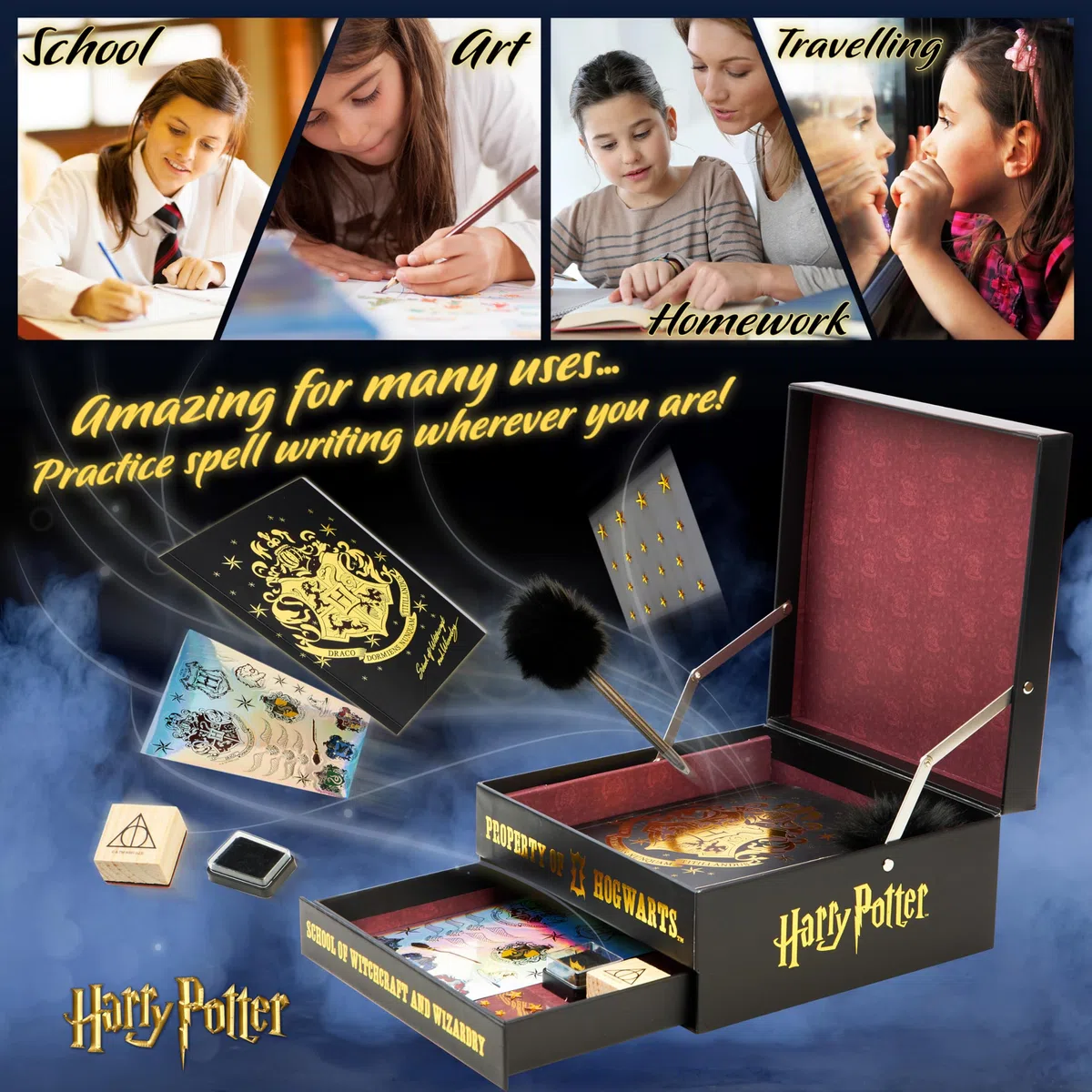 Harry Potter Scrapbooking Kit Cancelleria Kawaii Scrapbooking Accessori Adesivi Timbri Taccuino Attivita Creative per Bambini (Nero/Borgogna)