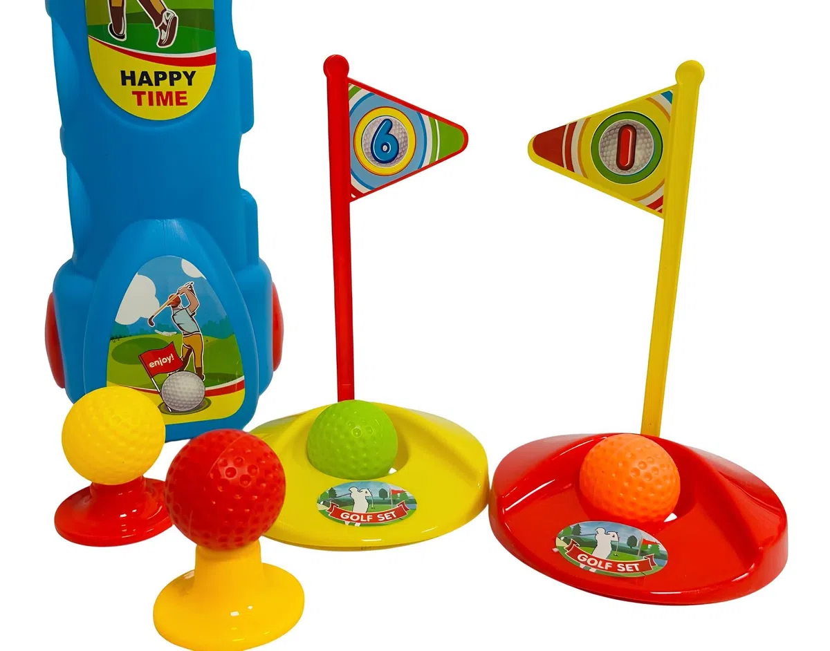 Golf Bambini Set Gioco Sacca con Ruote Trolley 3 Mazze 4 Palline 2 Buche con Bandierina 2 Tee Shot Gioco Golf Giochi Bambini Interno Esterno Giochi da Giardino Golf Giochi All'Aperto Set Mini Golf (a)