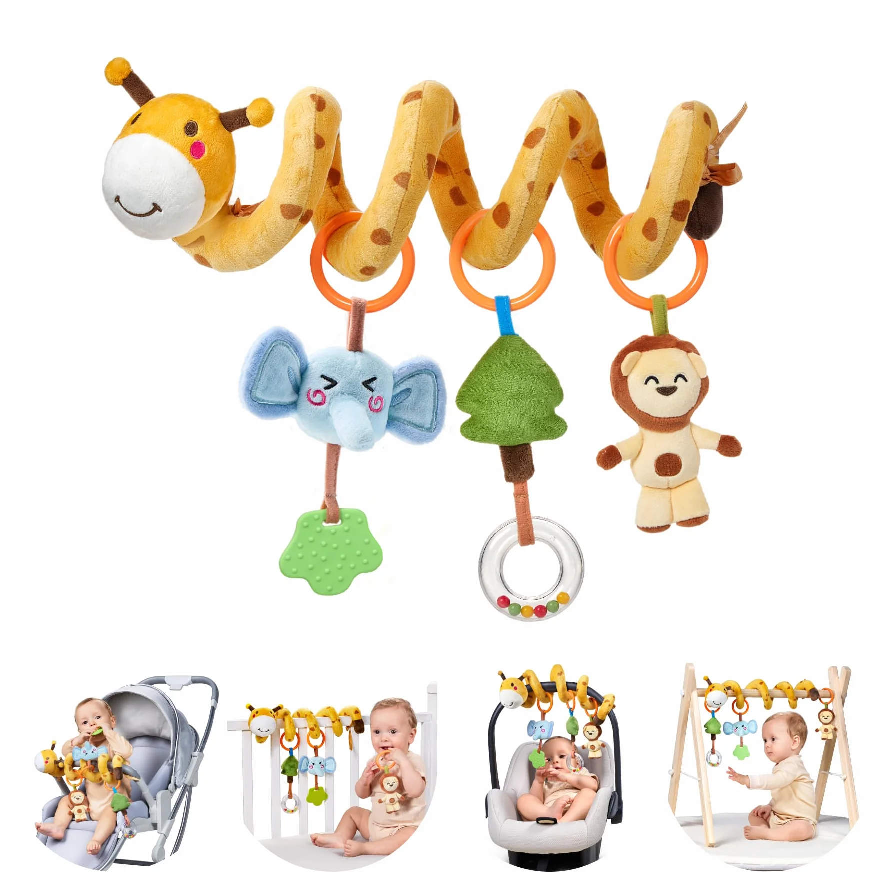 TUMAMA Kids Giraffa Spirale Carrozzina Giocattoli per Bambini, Neonati Seggiolino Auto Giocattoli Culla Passeggino Appeso Giochi, Peluche Sonaglio Sensoriale Giocattolo Regalo per Bambini e Bambine