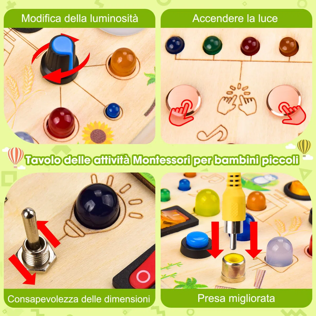 Busy Board Montessoris Activity board 1 anni,Giochi Montessori per Bambini 2 Anno,Busy Board Montessori per Bambini di Gioco Legno 1 Anno,Activity Boards 1 Anno con 29 LED Giocattoli Sensoriali