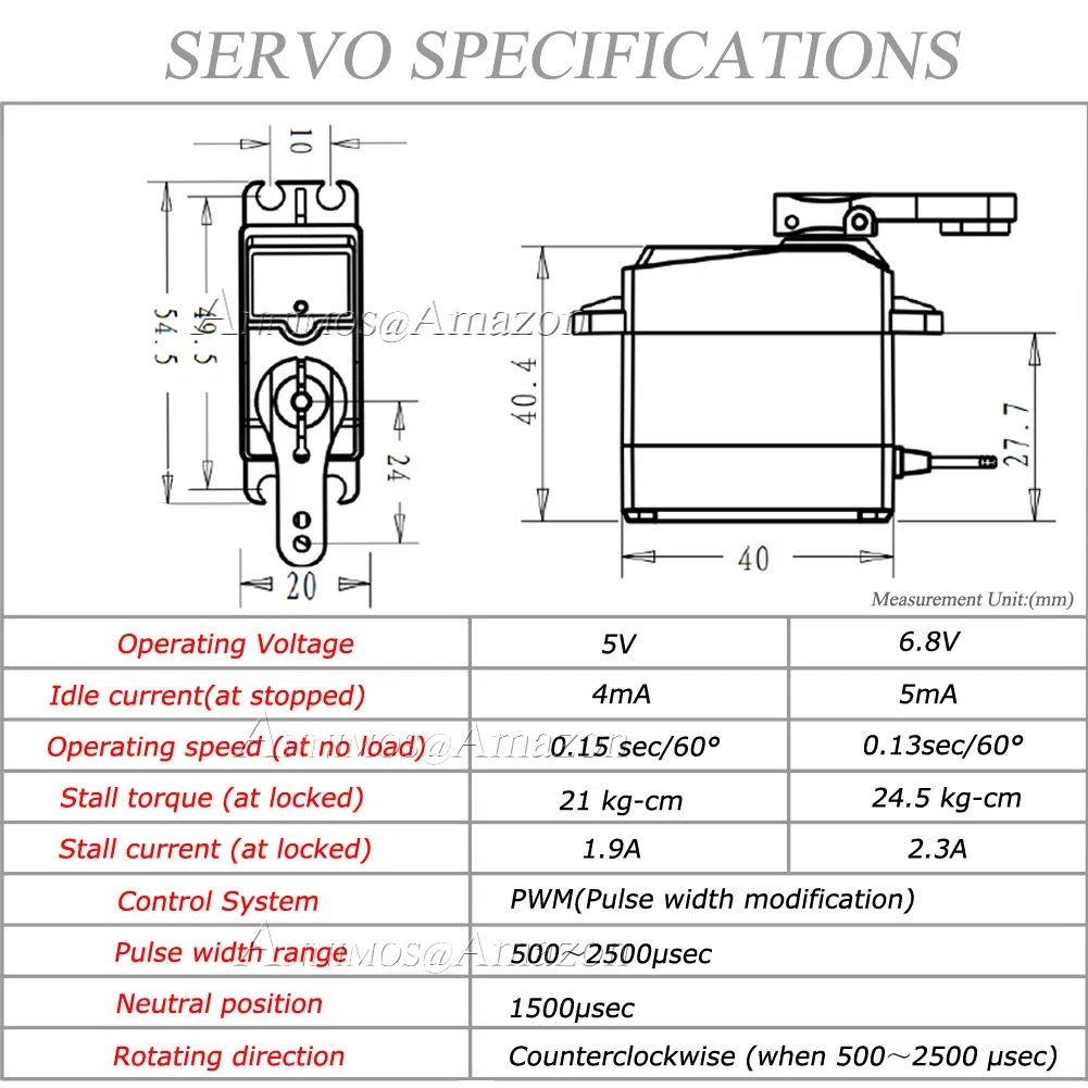 25kg RC Servo Digitale Grande Momento Torcente Alta velocità Full Metal Gear Angolo di Controllo Impermeabile a 180 Gradi