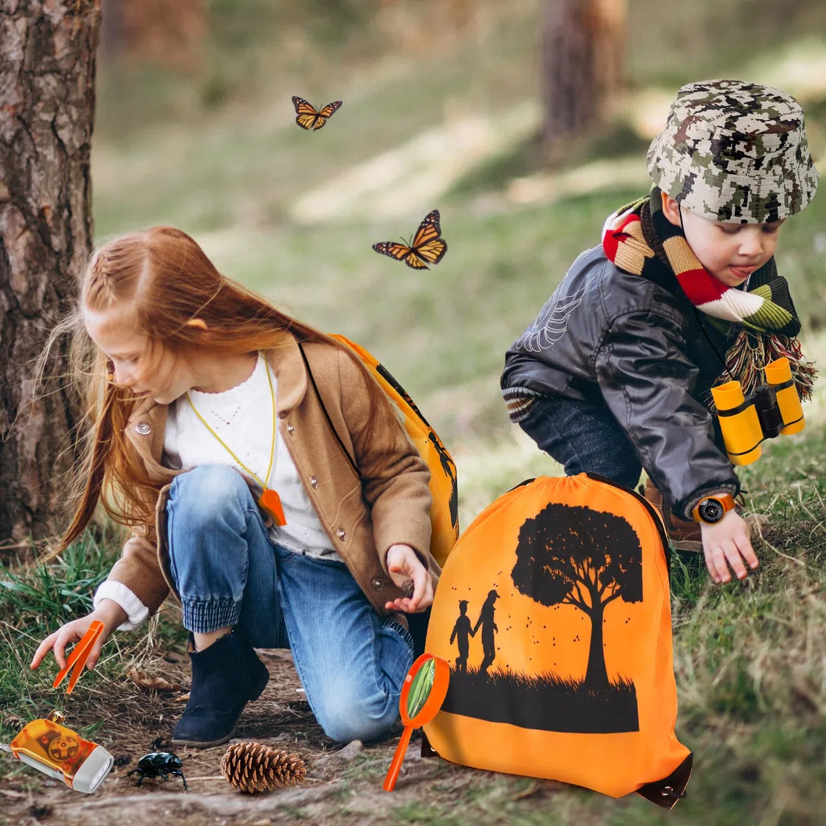 YOPINSAND Set da esplorazione per Bambini, binocolo per Bambini, Kit da Esploratore con Zaino, Giocattolo da Esterno, Ragazze e Ragazzi