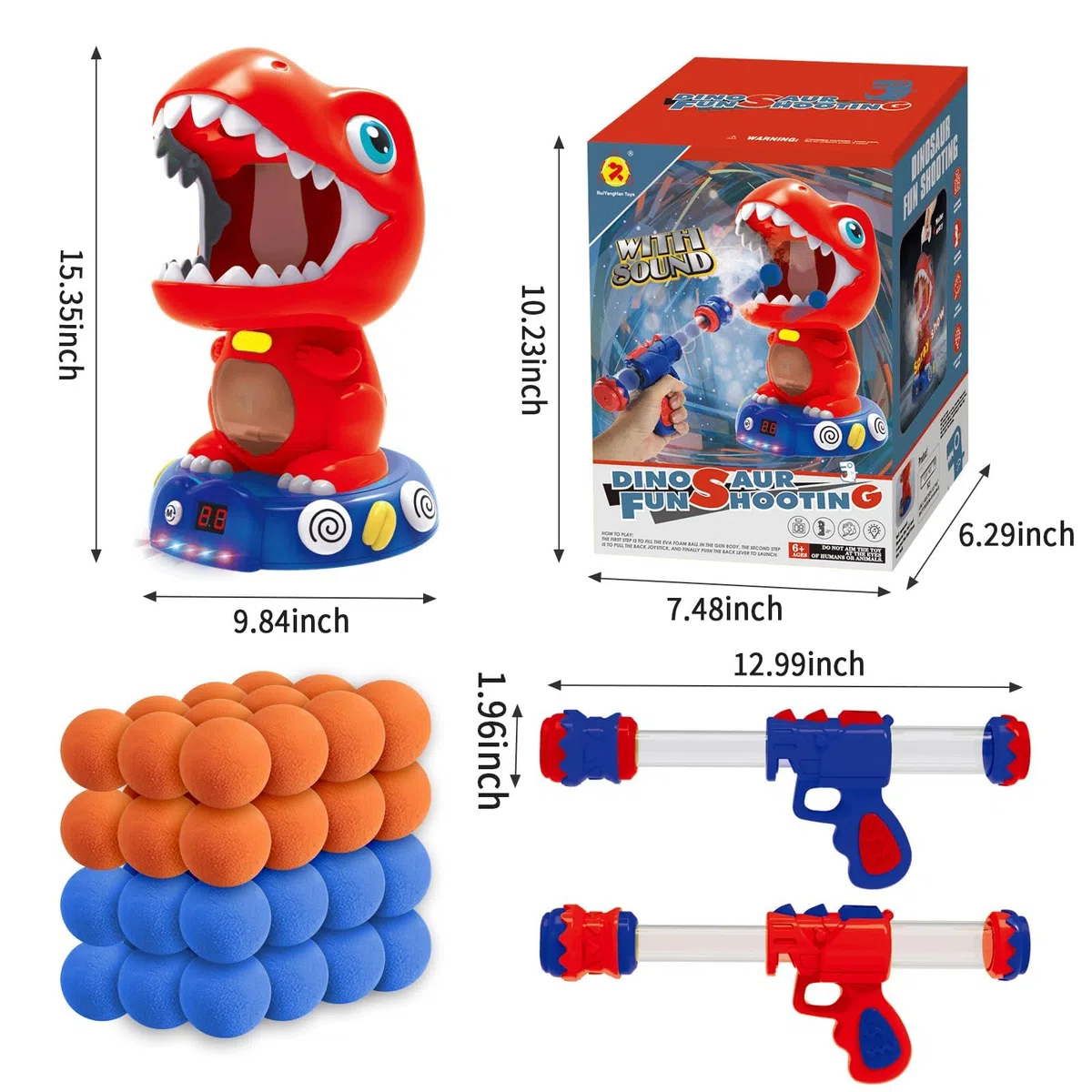 JIZZU Dinosauri Giocattolo,Dinosauro Che Spara Mobile Giocattoli,con 2 Pompa ad Aria Compressa Strumento di tiro Display Numerico a LED e Il Suono Giocattolo per Bambini