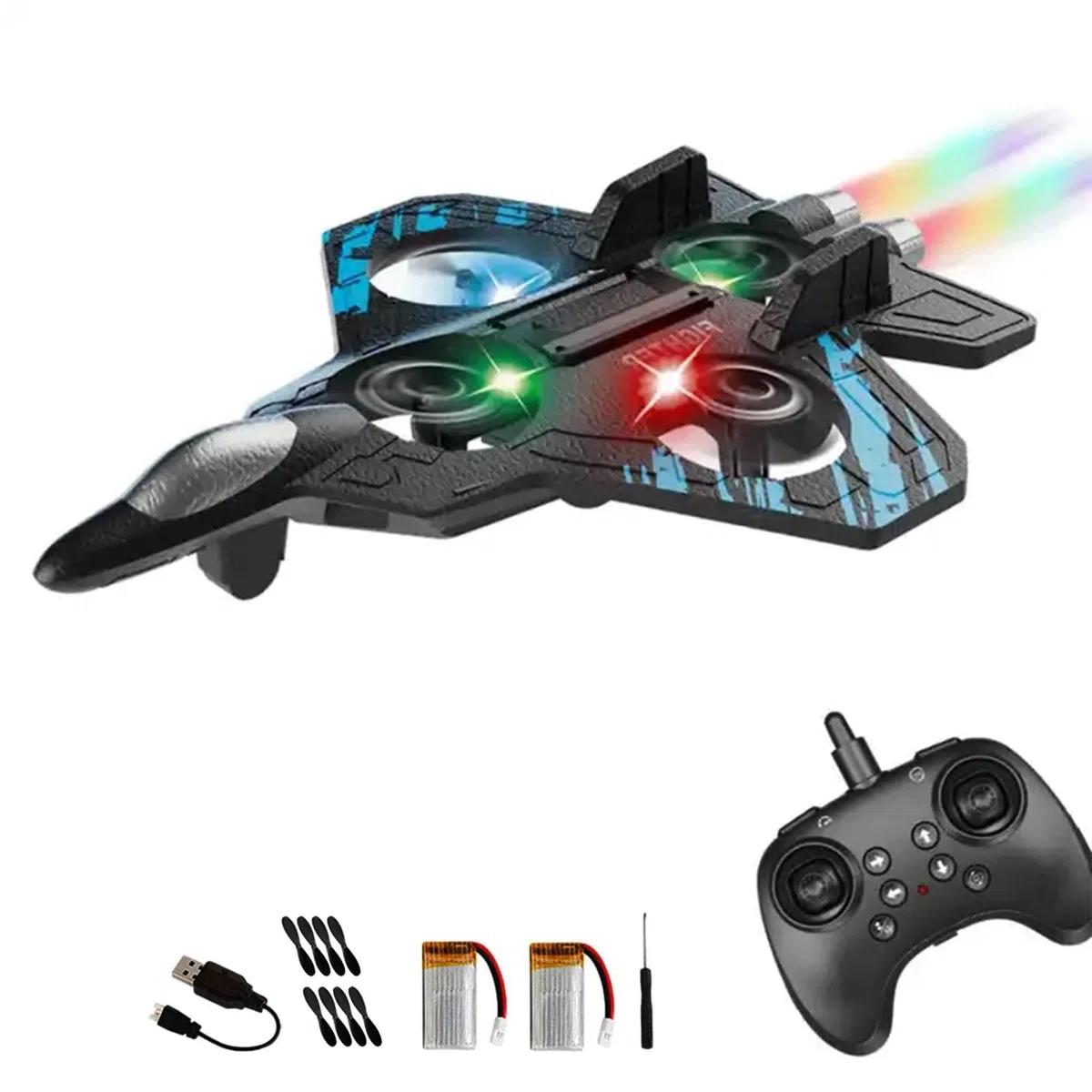NMM Aeroplano telecomandato – EPP ad alta elasticità, aereo Rc a 4 canali con volo sospeso a 360°, giocattolo per bambini, spettacolo di luci LED, 2× batterie di lunga durata e scatola regalo