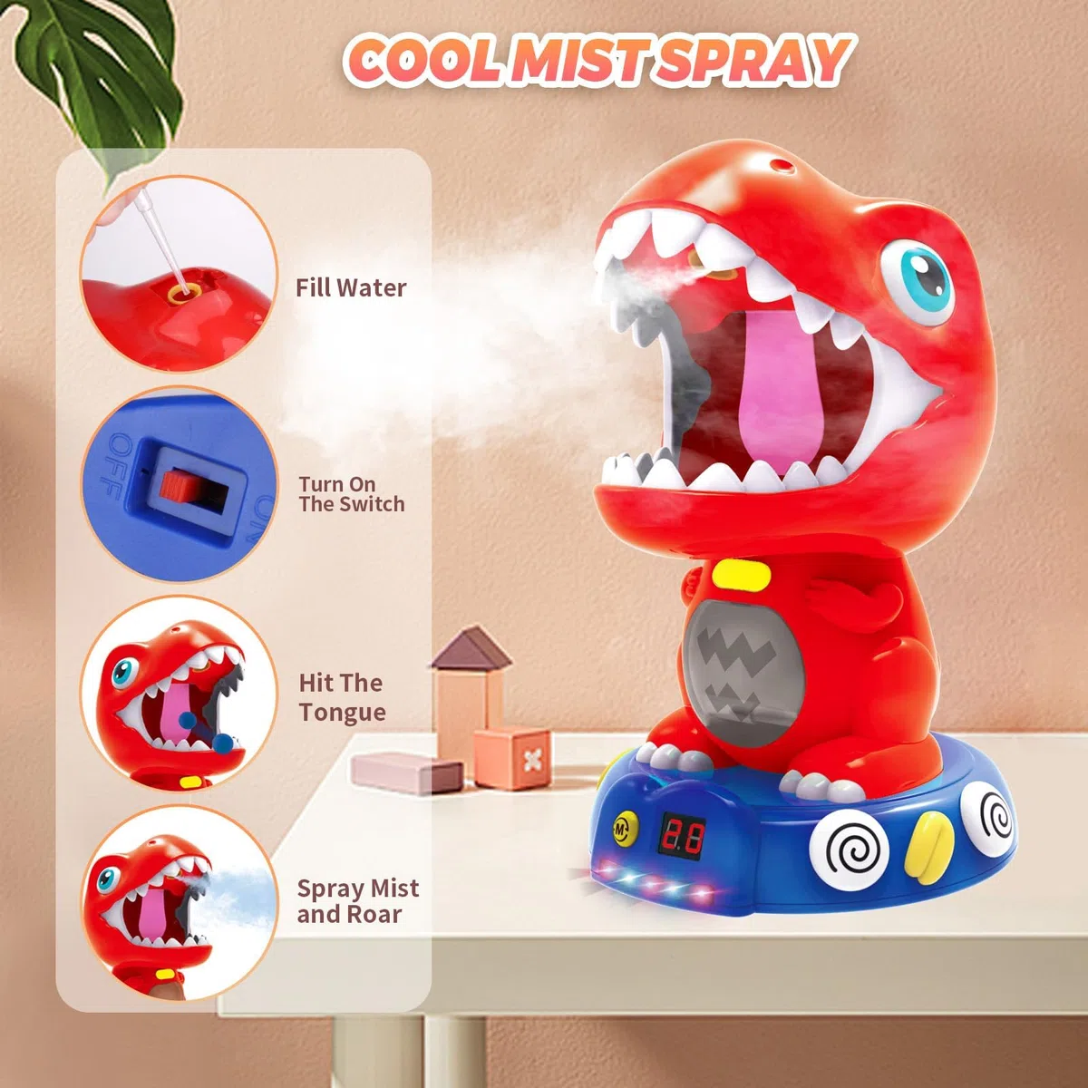 JIZZU Dinosauri Giocattolo,Dinosauro Che Spara Mobile Giocattoli,con 2 Pompa ad Aria Compressa Strumento di tiro Display Numerico a LED e Il Suono Giocattolo per Bambini