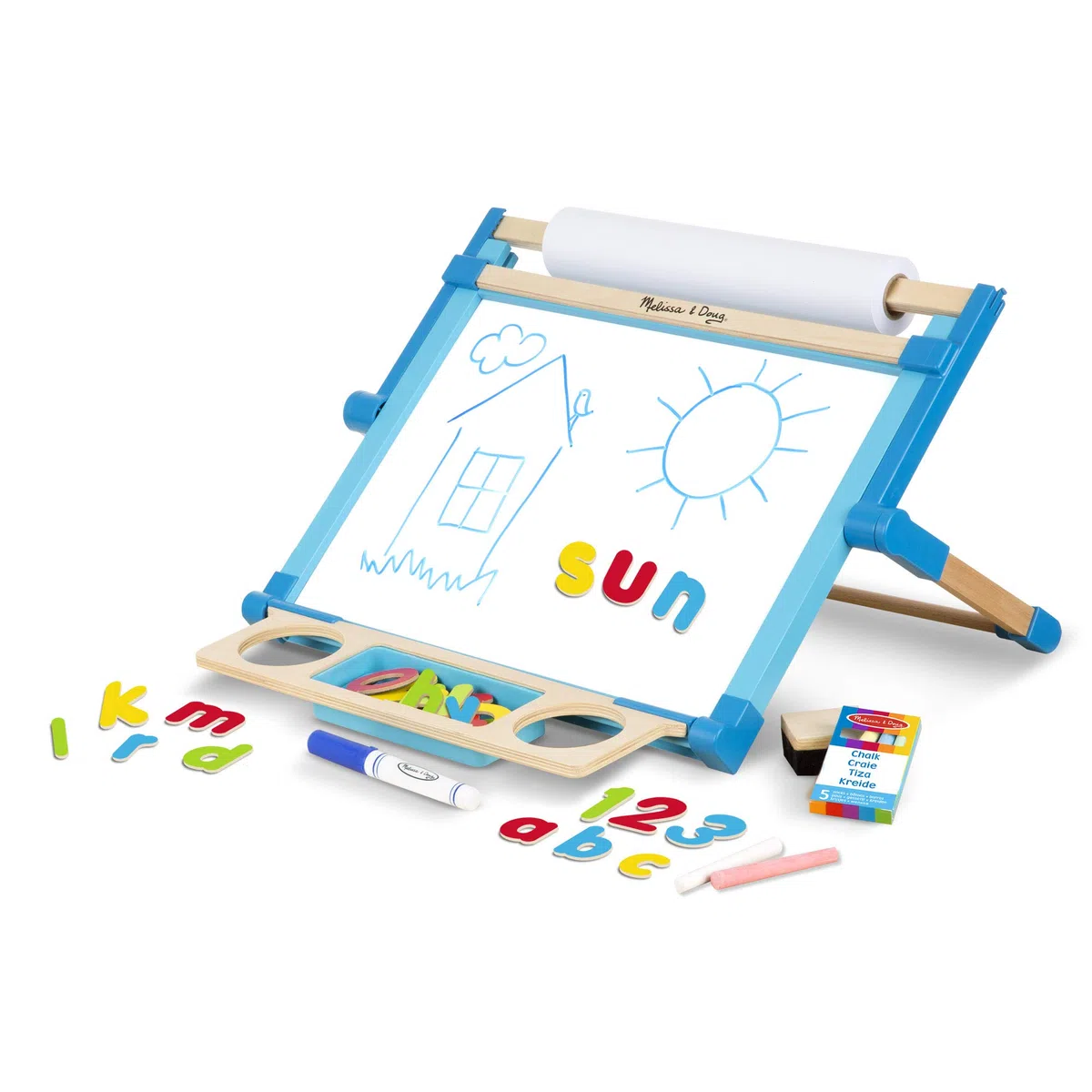 Melissa & Doug 12790 Cavalletto da Tavola Magnetico a Due Lati - Lavagna Cancellabile a Secco e per Gessetti