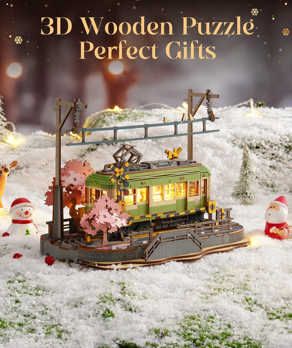 ROWOOD Viaggio Nei Sakura Puzzle Legno 3D, Kit Modello in Legno Da Costruire Per Adulti, Kit Fai Da Te Per Costruire Tram Giapponesi Sakura, Ideale Come Regalo Di Natale E Compleanno