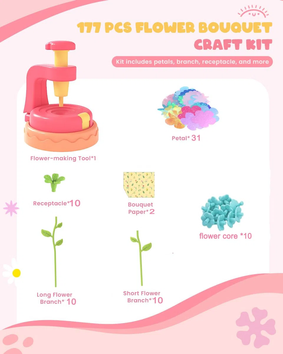 JOYVOVO Regalo Bambina 4 5 6 7 8 9 10 Anni, Set di Artigianato per Bambini, Kit Artigianalee Creativo con Macchina per la Produzione di Fiori Bambini, DIY Creativo Giochi Bambina 4 5 6 7 8 9 10 Anni
