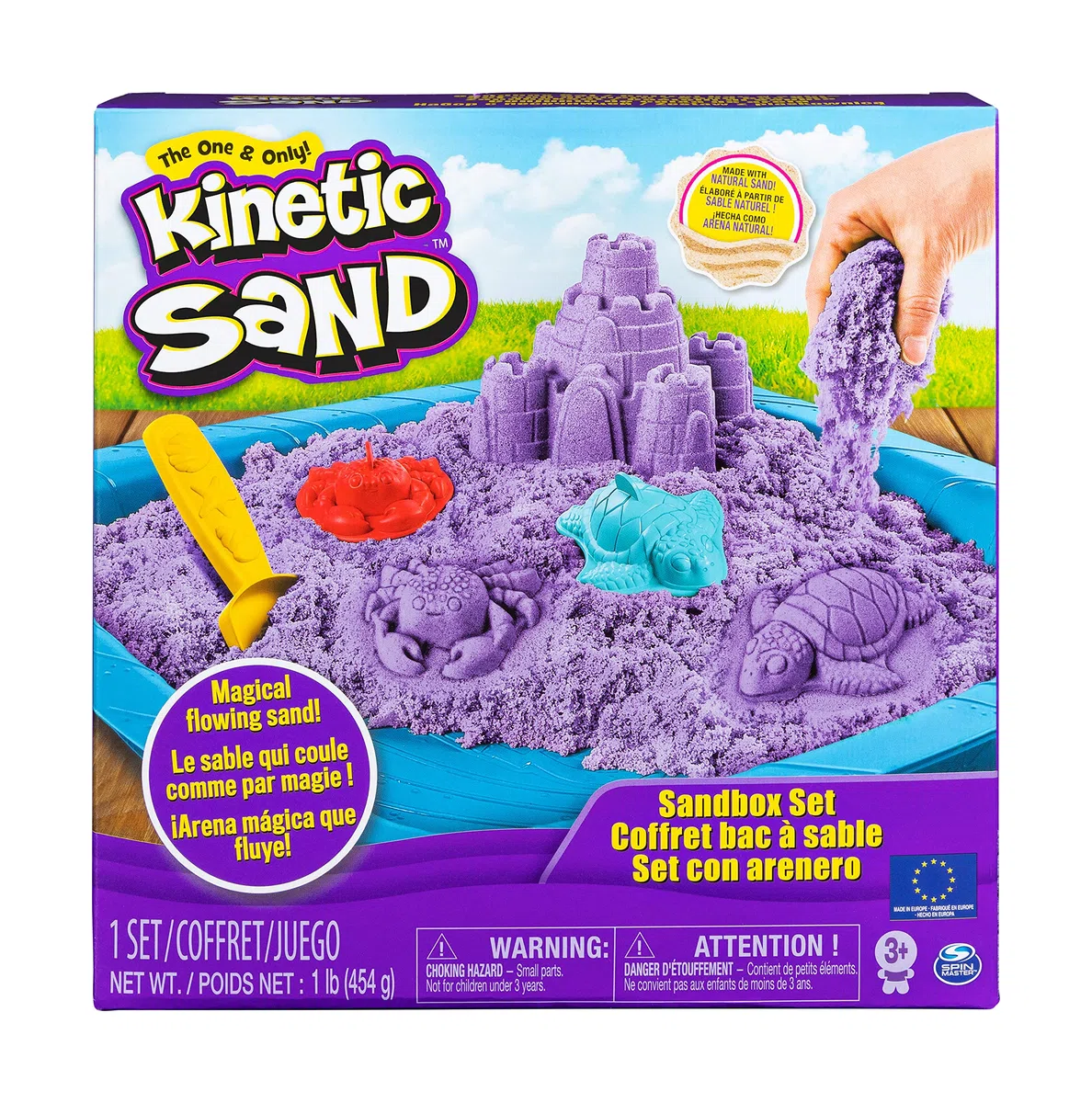 Kinetic Sand Playset Castelli di Sabbia Sabbia cinetica con vaschetta Sabbia magica Sabbia colorata a sorpresa 454gr 3 formine incluse Giocattoli per bambini e bambine 3 anni