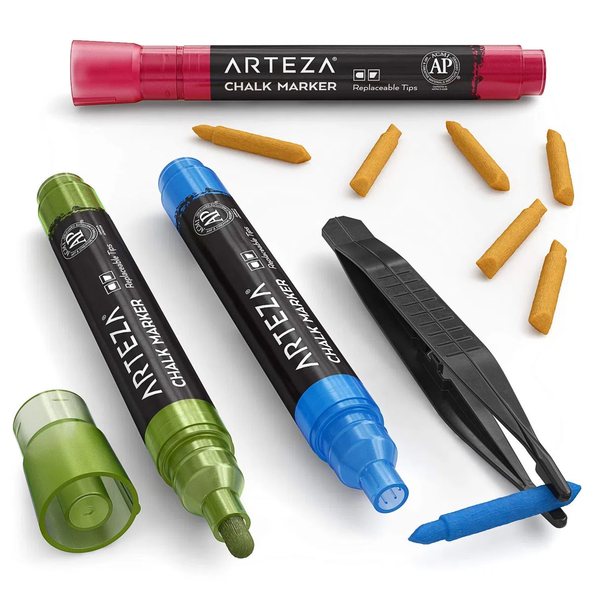 ARTEZA Pennarelli a Gesso Liquido Cancellabili, Confezione da 42 Colori a Base d'Acqua con 50 Etichette per Lavagna Gratuite e Punte Sostituibili per Bambini, Adulti, Bistrot e Ristoranti