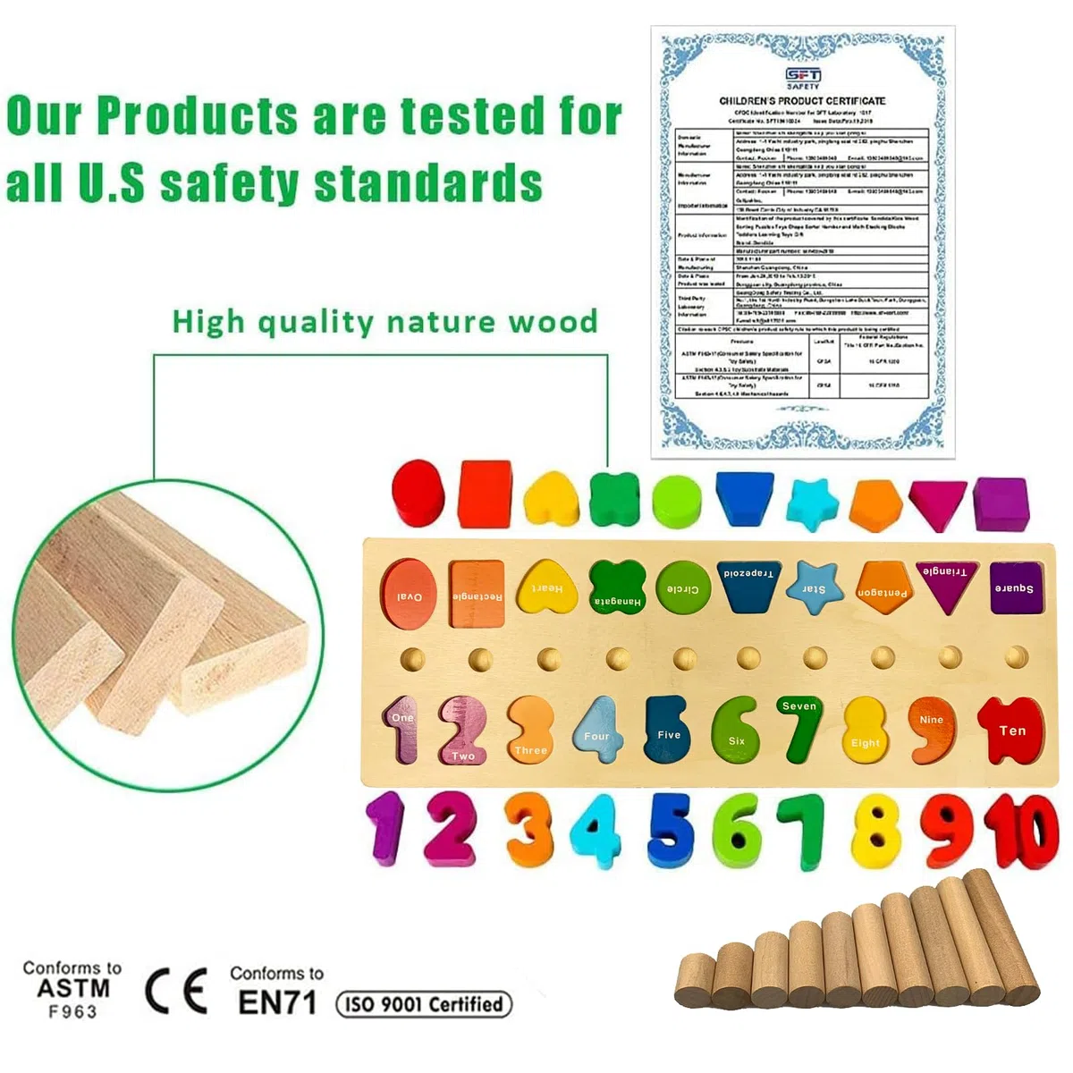Felly Giocattoli Montessori Bambini, 2 in 1 Gioco Educativi Giocattoli di Legno Baby Board Conteggio Numeri Stacking Classificazione Matematica Apprendimento, Regalo di Compleanno Natale 3+ anni