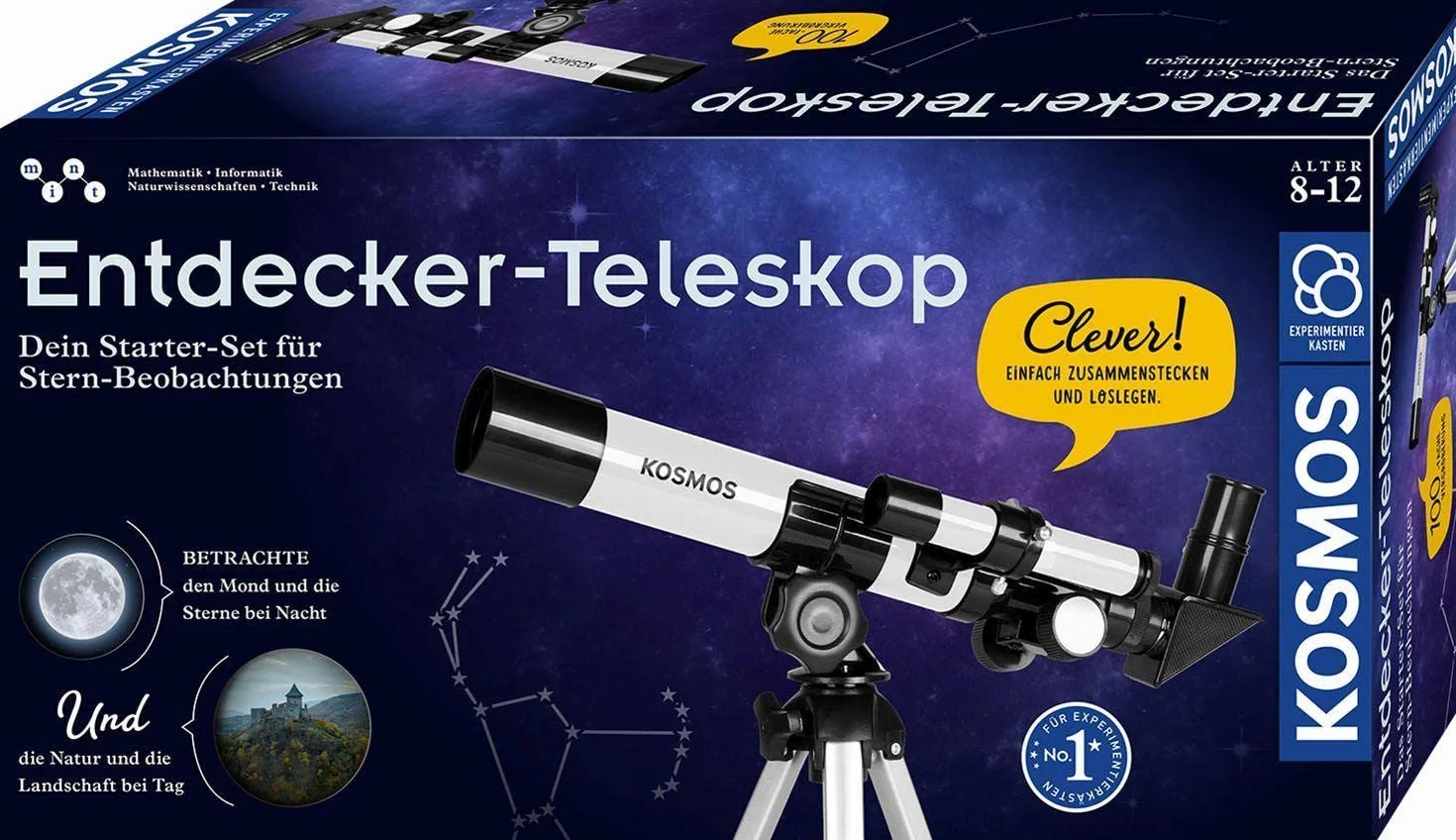 Kosmos 676889 - Telescopio da Esploratore per Principianti e Bambini dagli 8 Anni in su, 2 oculari per ingrandimento 20x o 100x, telescopio da Viaggio Portatile, Scatola per esperimenti, Astronomia,