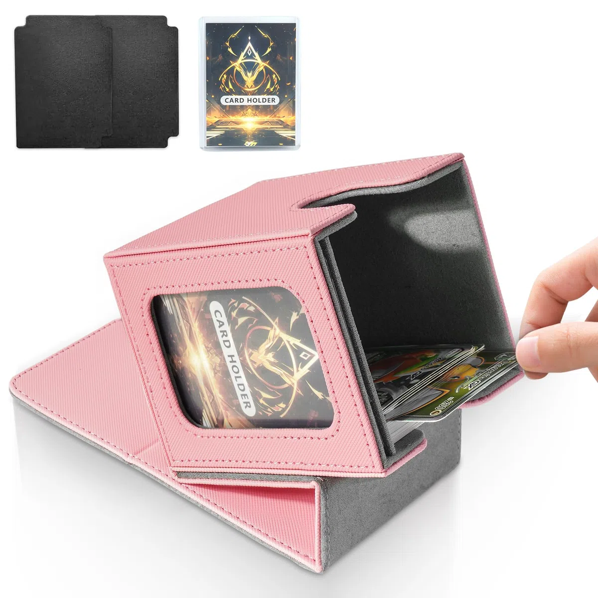 Scatola porta carte per MTG Commander, scatola magnetica per carte di credito, contiene 100 carte a doppia manica, rosa e grigio