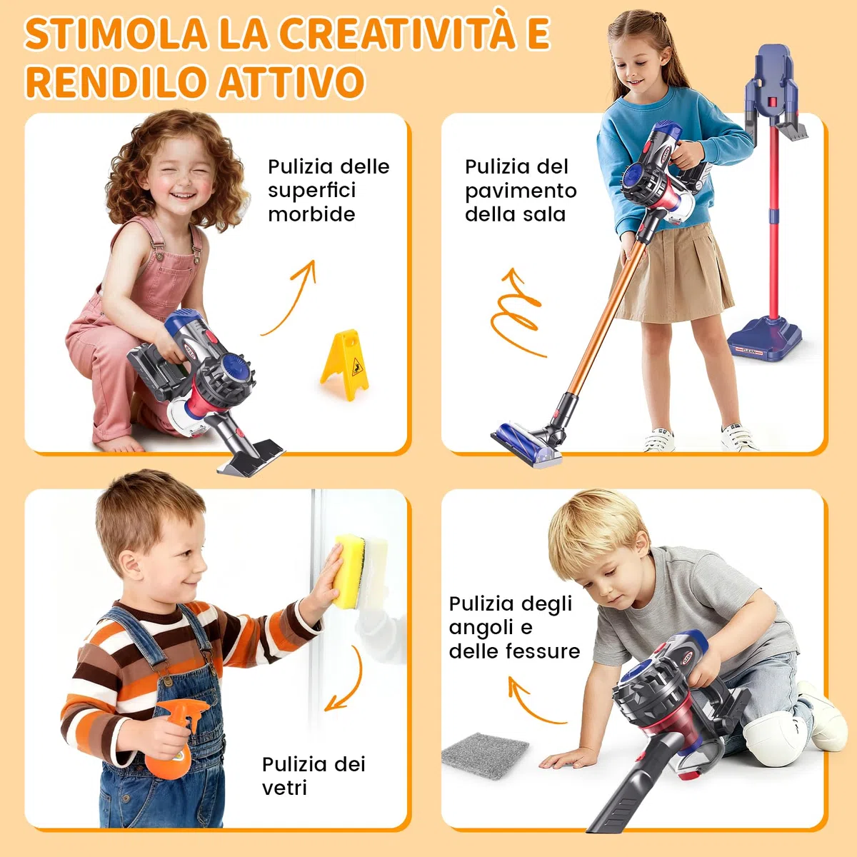 Aspirapolvere Giocattolo Bambini, 3-in-1 Aspirapolvere Giocattolo Funzionante Set Pulizia Giocattolo Regali per Bambini e Bambine dai 3 ai 6 Anni (Modello Avanzato)