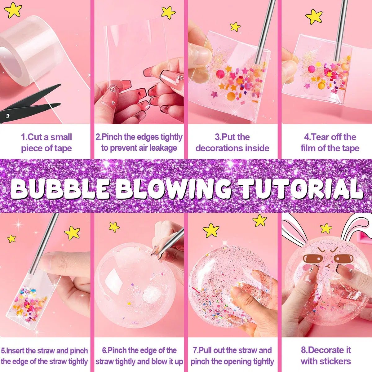 vamei Nano Tape Bubble Kit Lavoretti Creativi per Bambini con Nano Tape, Argilla, Perline, Adesivi Kawaii e Accessori, Nanotape Materiale per Lavoretti Creativi Giochi Regalo per Bambini Bambina