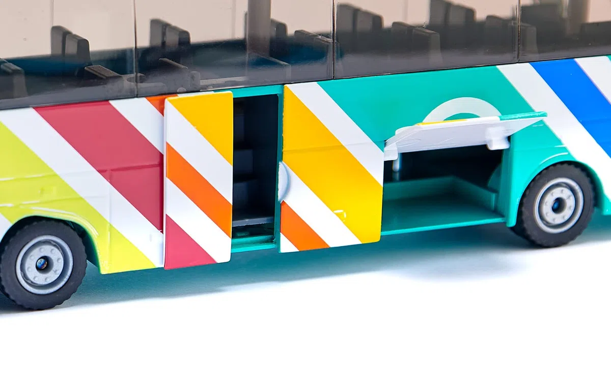Siku 3738001, Mercedes-Benz Travego Autobus RATP Francia, 1:50, metallo/plastica, multicolore, porte aperte e lembo