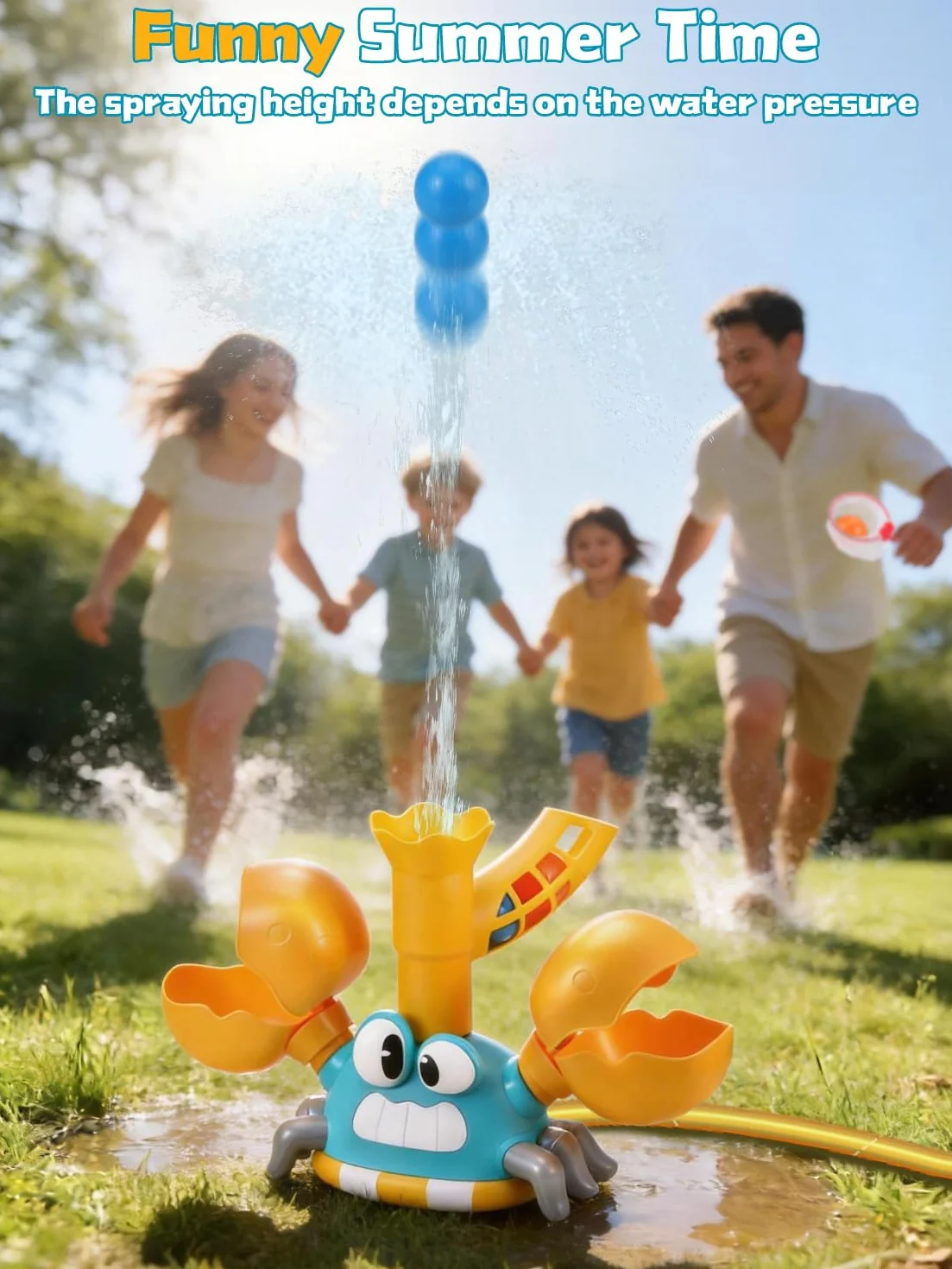 3-in-1 Giochi da Giardino da Esterno, Irrigatore per Bambini Forma di Granchio con Prendi la Palla e Lancia, Regalo Creativi per Bambino, Il Giocattoli Estivo Perfetto per Bambini 3 4 5 6 7 8 9 Anni