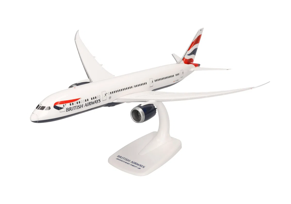 Herpa Modello di Aereo Boeing 787-9 British Airways - Dreamliner in Scala 1:200 - Snap-Fit, Pezzo da Collezione, Miniatura Deco, Statuetta con Supporto in plastica