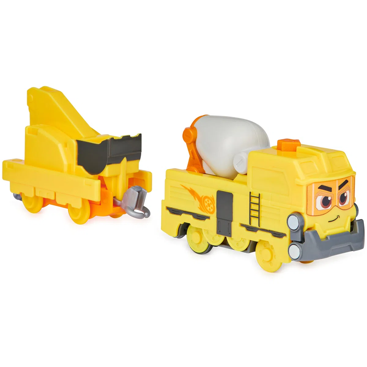 Mighty Express trenino motorizzato Brock il costruttore con attrezzo di lavoro e vagone merci, giocattoli per bambini 3+