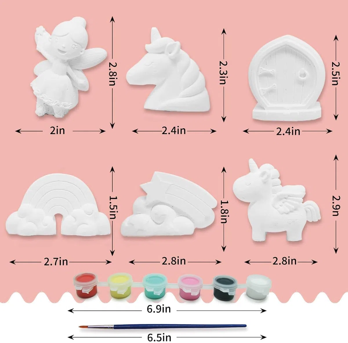 Funto Kit di pittura unicorno, set di arti e mestieri, progetto STEAM attività creativa giocattoli DIY, con 6 figurine, 6 contenitori di pittura, 1 pennello