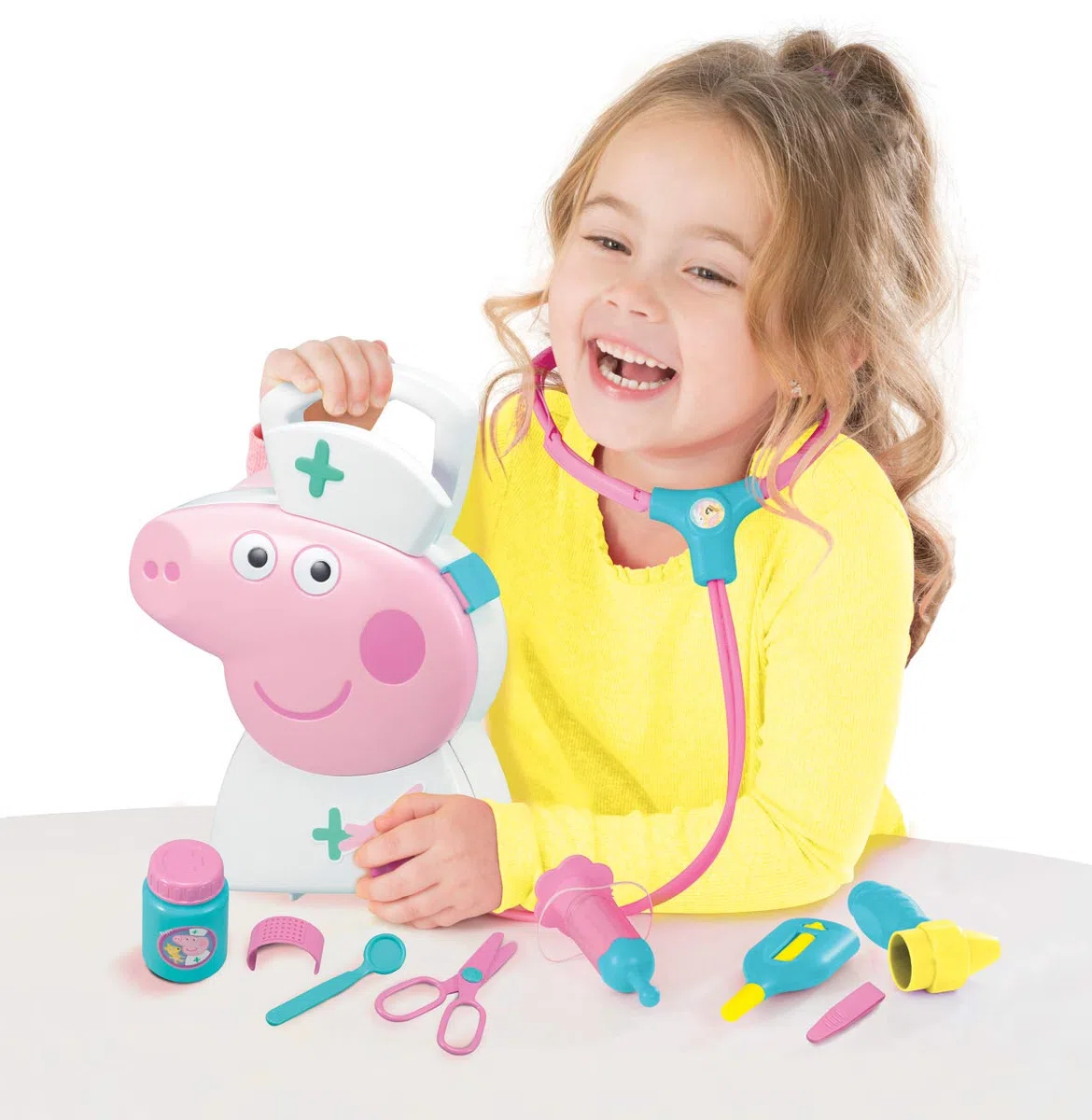 Jamara Set di 10 Pezzi di Valigetta, Robusta e maneggevole, Utensili per Medici Adatti ai Bambini per Giochi di Ruolo, Simpatico Design Peppa Pig, Colore Bianco, 410095