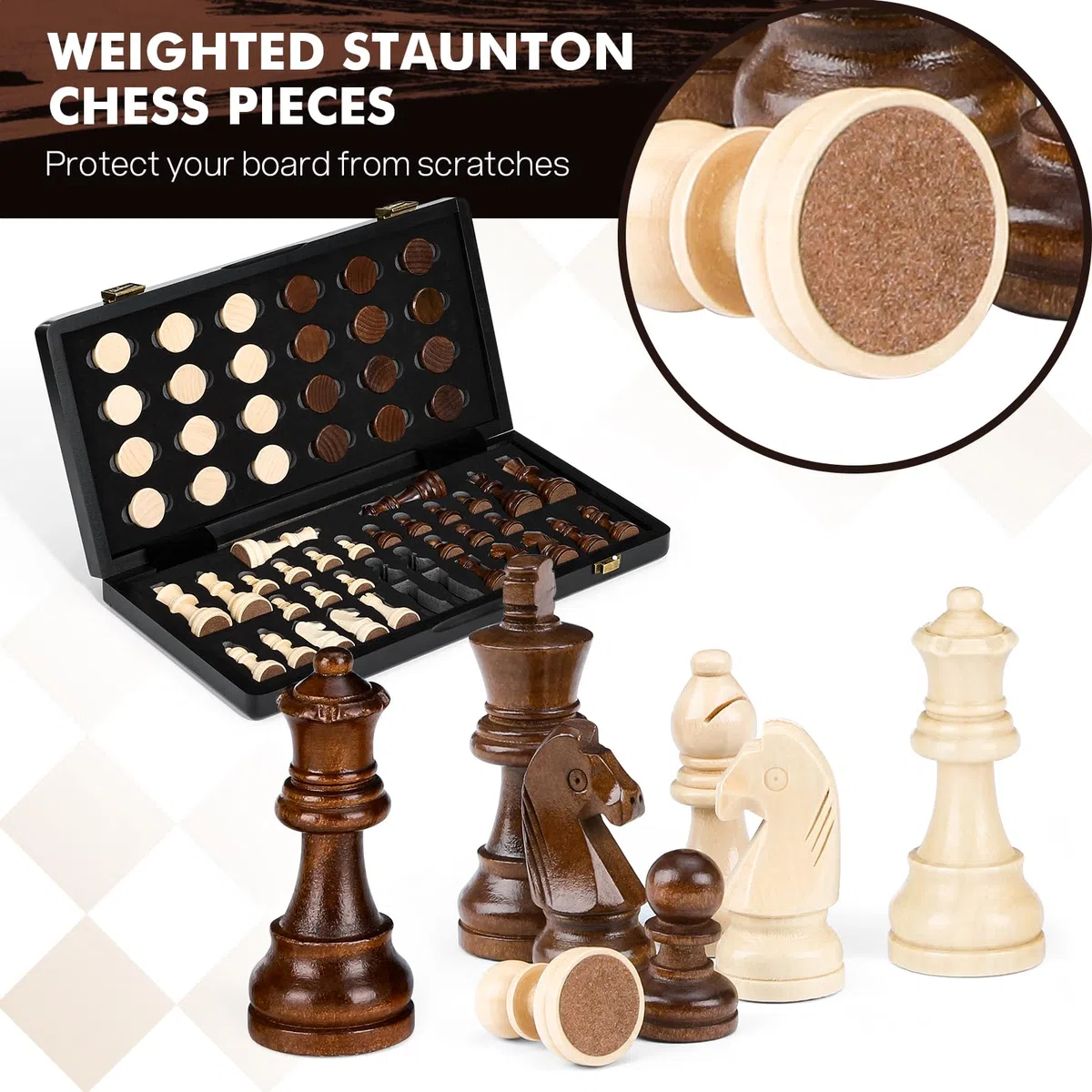 Peradix Set di Scacchi in Legno 38cm, 2-in-1Scacchiera e Dama con Pezzi Magnetici Extra Grandi, Realizzati in Legno Massiccio Pregevole - Perfetto Regalo per Tutte le Età e Occasioni