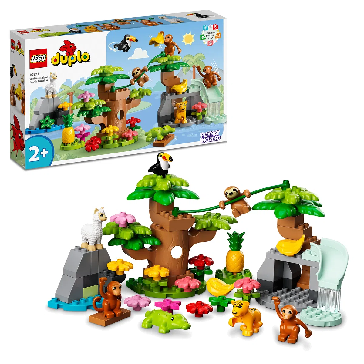 LEGO DUPLO Animali del Sud America, Giochi Educativi per l'Apprendimento con 7 Figure di Animali Giocattolo, Tappetino da Gioco della Giungla per Bambini e Bambine dai 2 Anni in su 10973