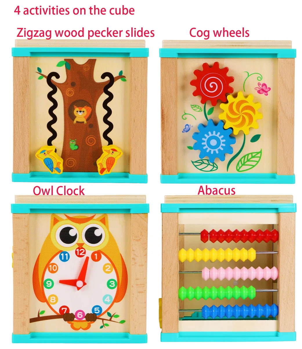 TOWO - Cubo di attività in Legno con Perline Labirinto, 5 attività, Montagne Russe, Ingranaggi, Ingranaggi, Orologio a Zig Zag, Giocattoli educativi per Bambini, Giocattoli educativi in Legno per