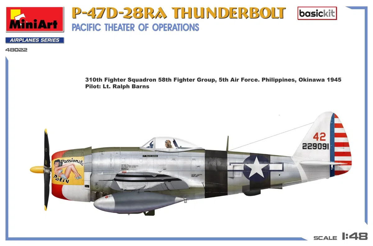 MiniArt 48022 1:48 P-47D-28RA Thunderbolt Basic Kit – riproduzione fedele del modellismo, kit di costruzione in plastica, fai da te, hobby, incollaggio, modellismo, assemblaggio, non verniciato