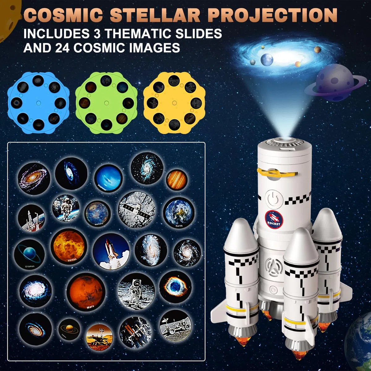 Herenear Razzo Spaziale, Versatile Space Shuttle per Bambini 3-8 Anni - Con Rampa di Lancio, Astronauta e Proiettori, Regalo per Ragazzi e Ragazze
