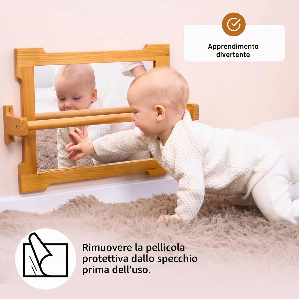 ODOXIA Specchio con Barra per Bambini | Montessori Neonati | Per il Pull Up | Ideale Casa e Scuola