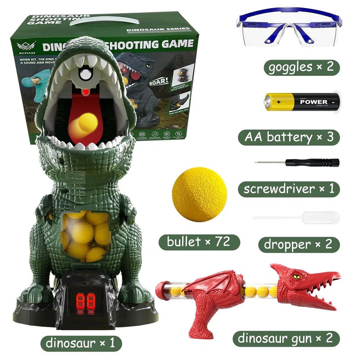 NMM Movimento Dinosauro Con Spray Tiro al Bersaglio - Include 2 Pistole e 72 Proiettili - Regalo per Ragazzi e Ragazze 5-9+ Anni - Natale e Compleanno