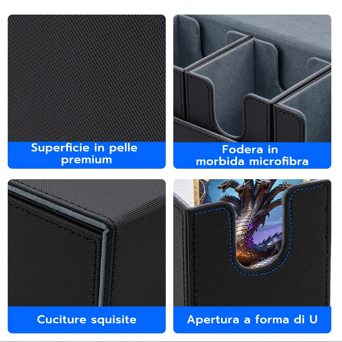 5 in 1 Box Porta Mazzo per Carte MTG Capacità di 800+ Senza Maniche Carte con Dice Tray, Magnetic Flip Deck Box per le Carte di Magic Commander TCG-Nero