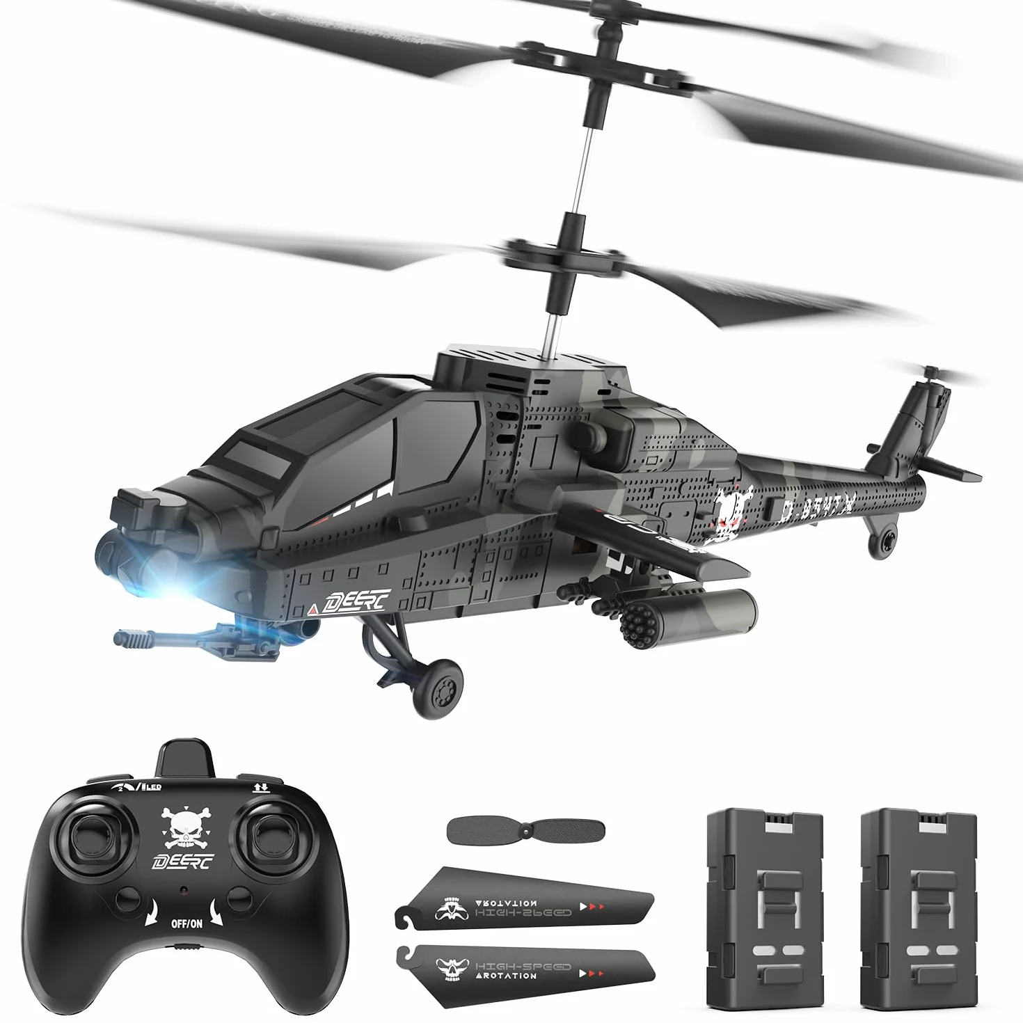 DEERC Elicottero RC, Aereo RC per Bambini e Adulti, Elicottero Telecomandato da 2,4 GHz, Tempo di Volo di 30 Minuti, Luci LED e Mantenimento dell'Altitudine, Giocattolo per Bambini da 8 a 12 Anni